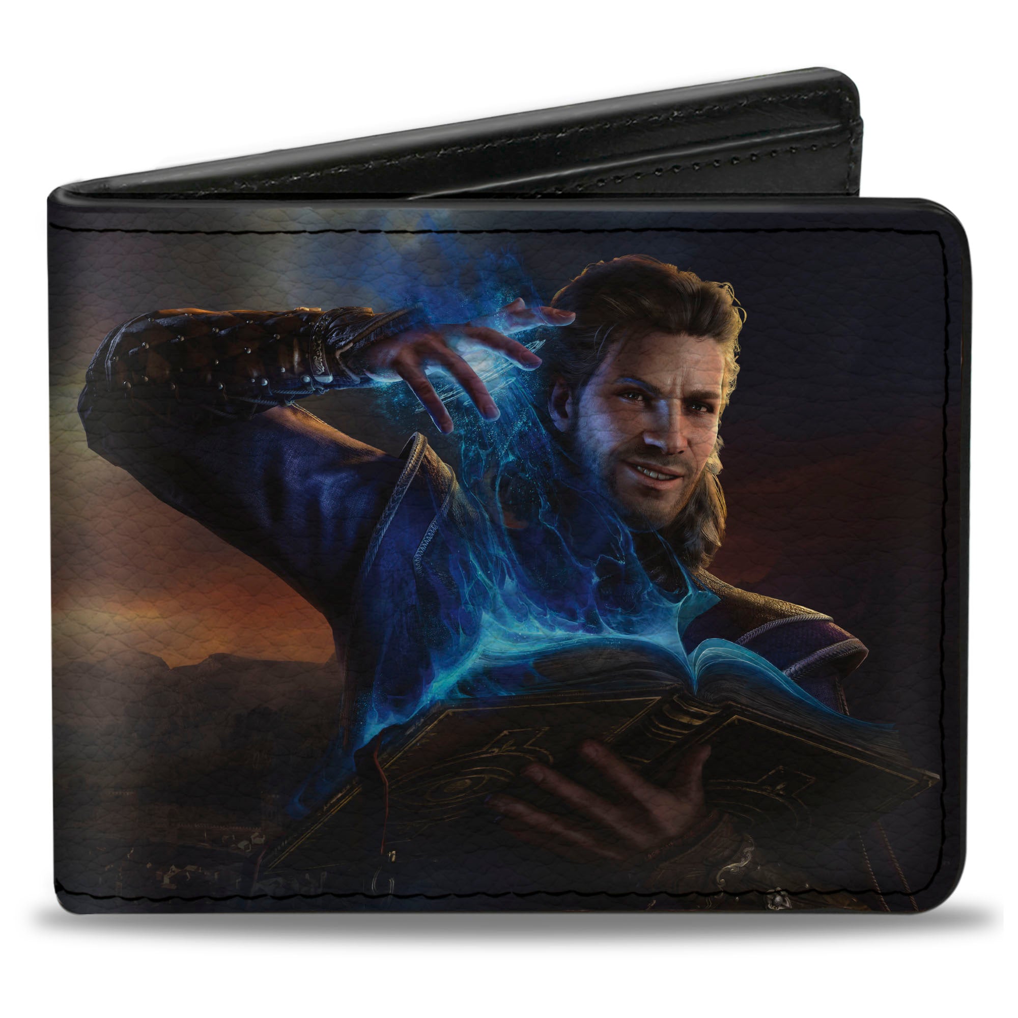 Bi-Fold Wallet - BALDUR'S GATE III Gale Magic Pose Scene and Title Logo Bi-Fold Wallets Baldur's Gate III