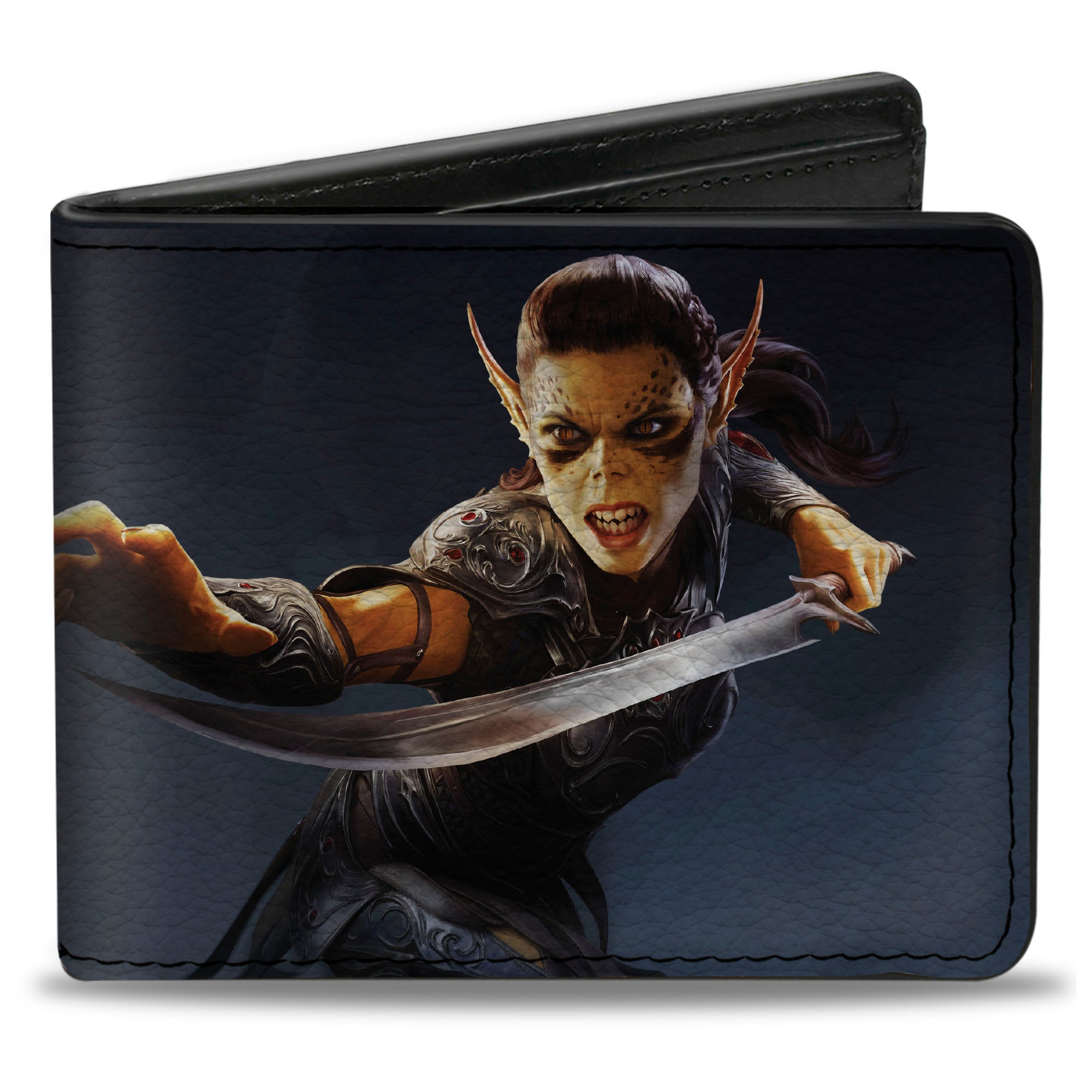 Bi-Fold Wallet - BALDUR'S GATE Lae'zel Sword Pose and Title Logo Bi-Fold Wallets Baldur's Gate III