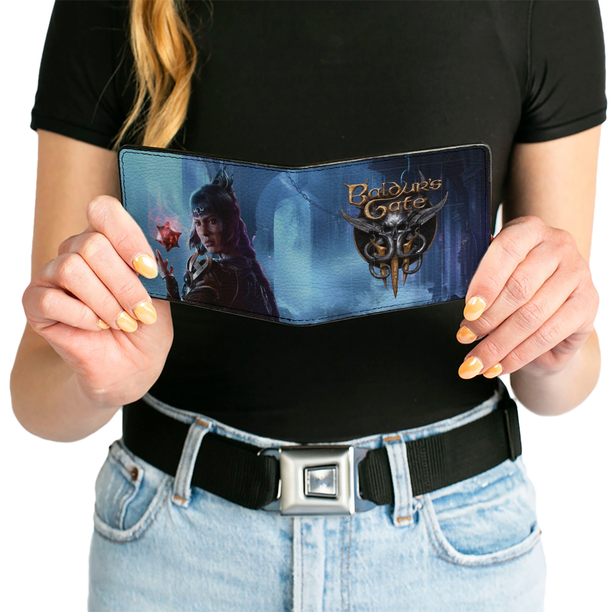 Bi-Fold Wallet - BALDUR'S GATE III Shadowheart Astral Prism Pose Scene and Mind Flayer Logo Bi-Fold Wallets Baldur's Gate III