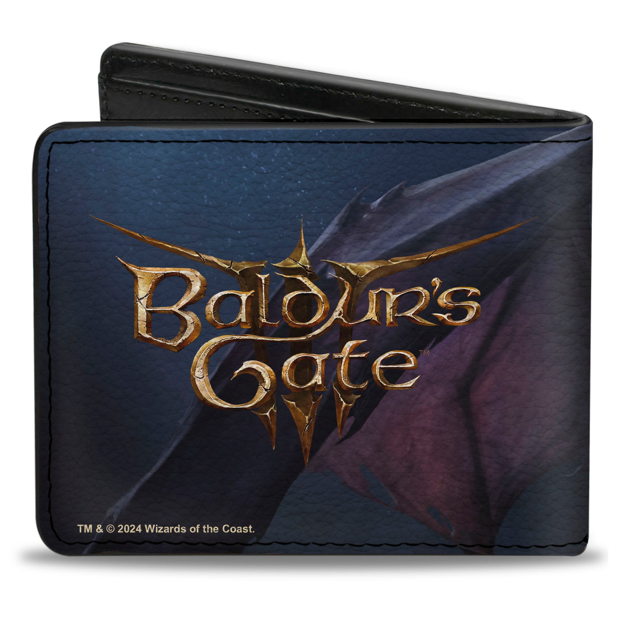 Bi-Fold Wallet - BALDUR'S GATE III Wyll and Mizora Flame Pose Scene and Title Logo Bi-Fold Wallets Baldur's Gate III