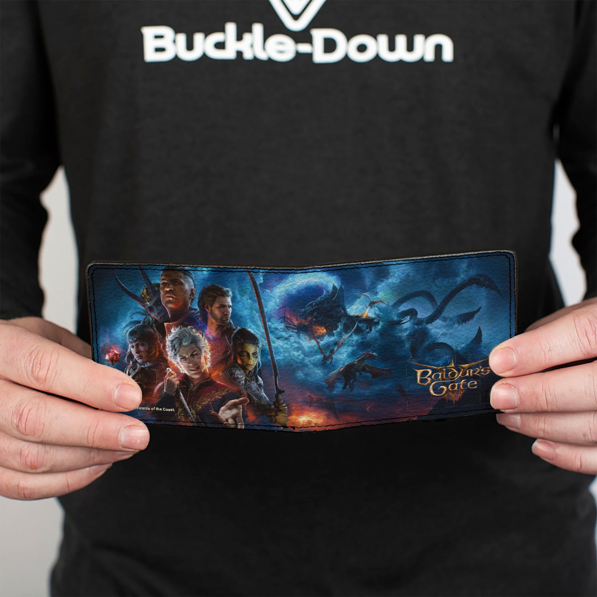 Bi-Fold Wallet - BALDUR'S GATE III Group Pose Scenes and Title Logo Grays Bi-Fold Wallets Baldur's Gate III