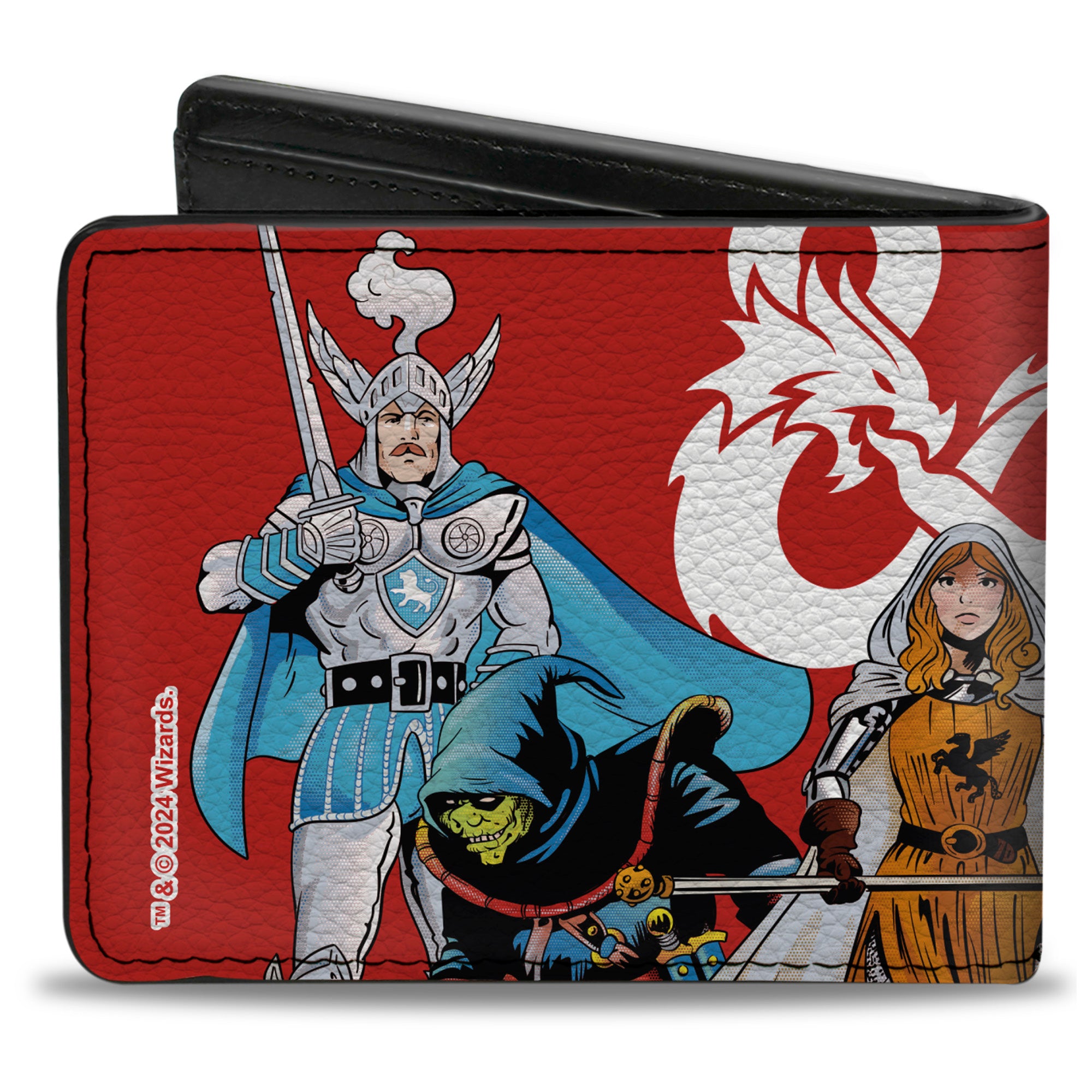 Bi-Fold Wallet - Dungeons & Dragons Five Action Figure Group Pose and Ampersand Logo Red/White Bi-Fold Wallets Dungeons & Dragons