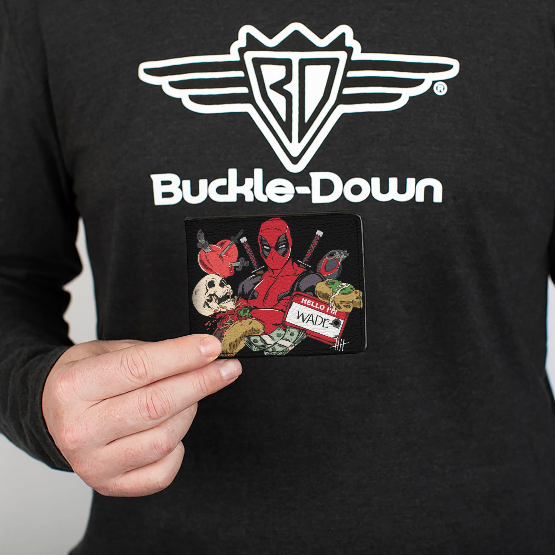 Bi-Fold Wallet - DEADPOOL HELLO I'M WADE Pose and Icons Black Bi-Fold Wallets Marvel Comics