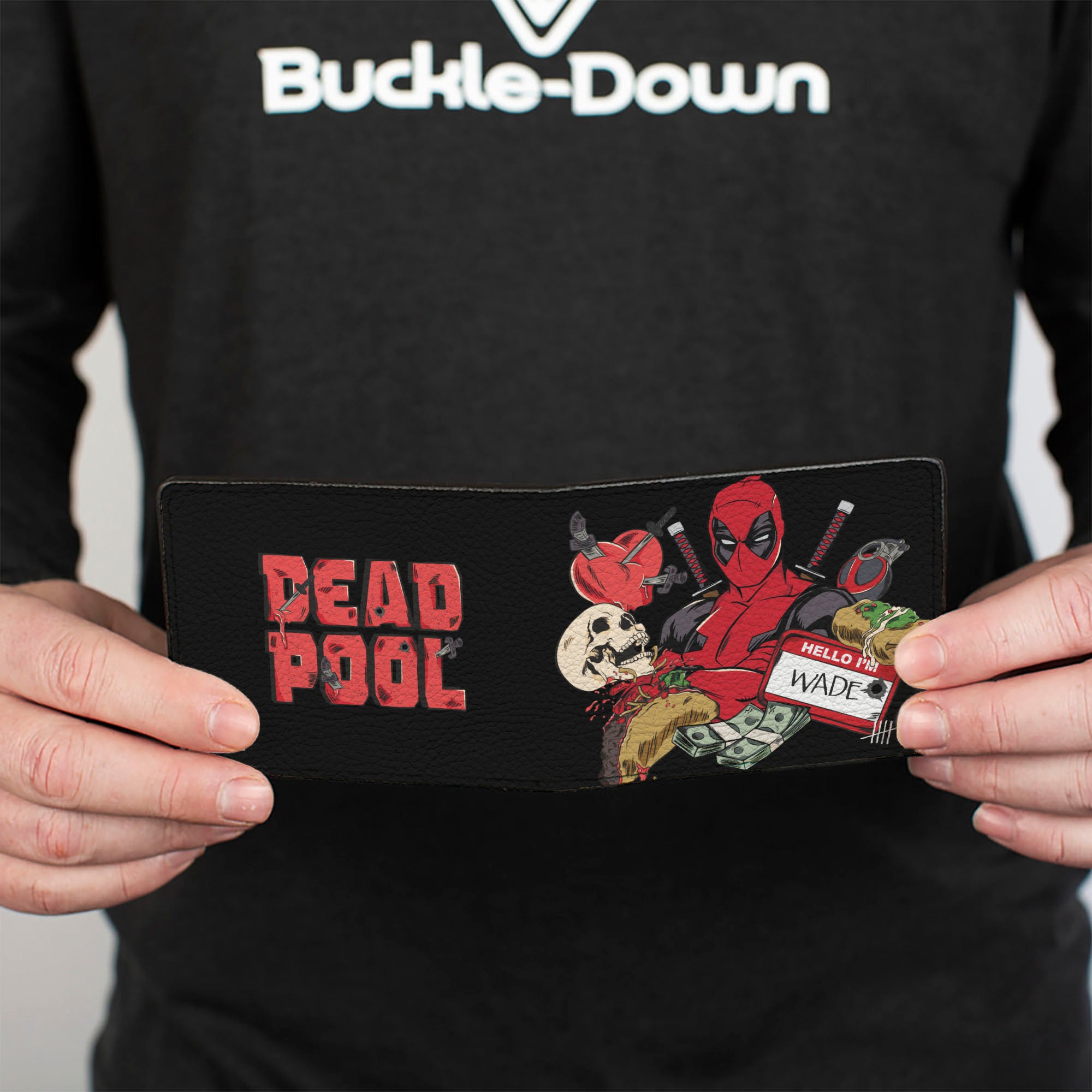 Bi-Fold Wallet - DEADPOOL HELLO I'M WADE Pose and Icons Black Bi-Fold Wallets Marvel Comics