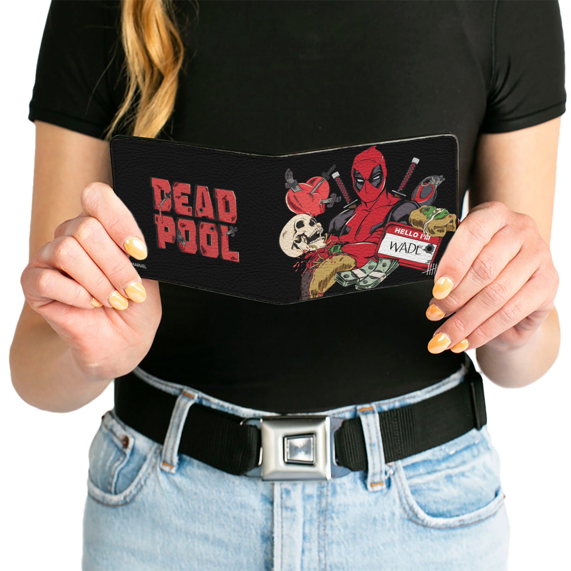 Bi-Fold Wallet - DEADPOOL HELLO I'M WADE Pose and Icons Black Bi-Fold Wallets Marvel Comics
