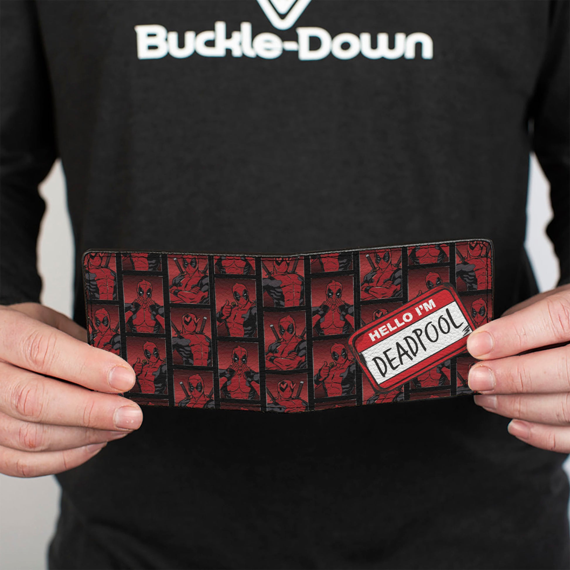 Bi-Fold Wallet - HELLO I'M DEADPOOL Pose Blocks Black/Reds Bi-Fold Wallets Marvel Comics