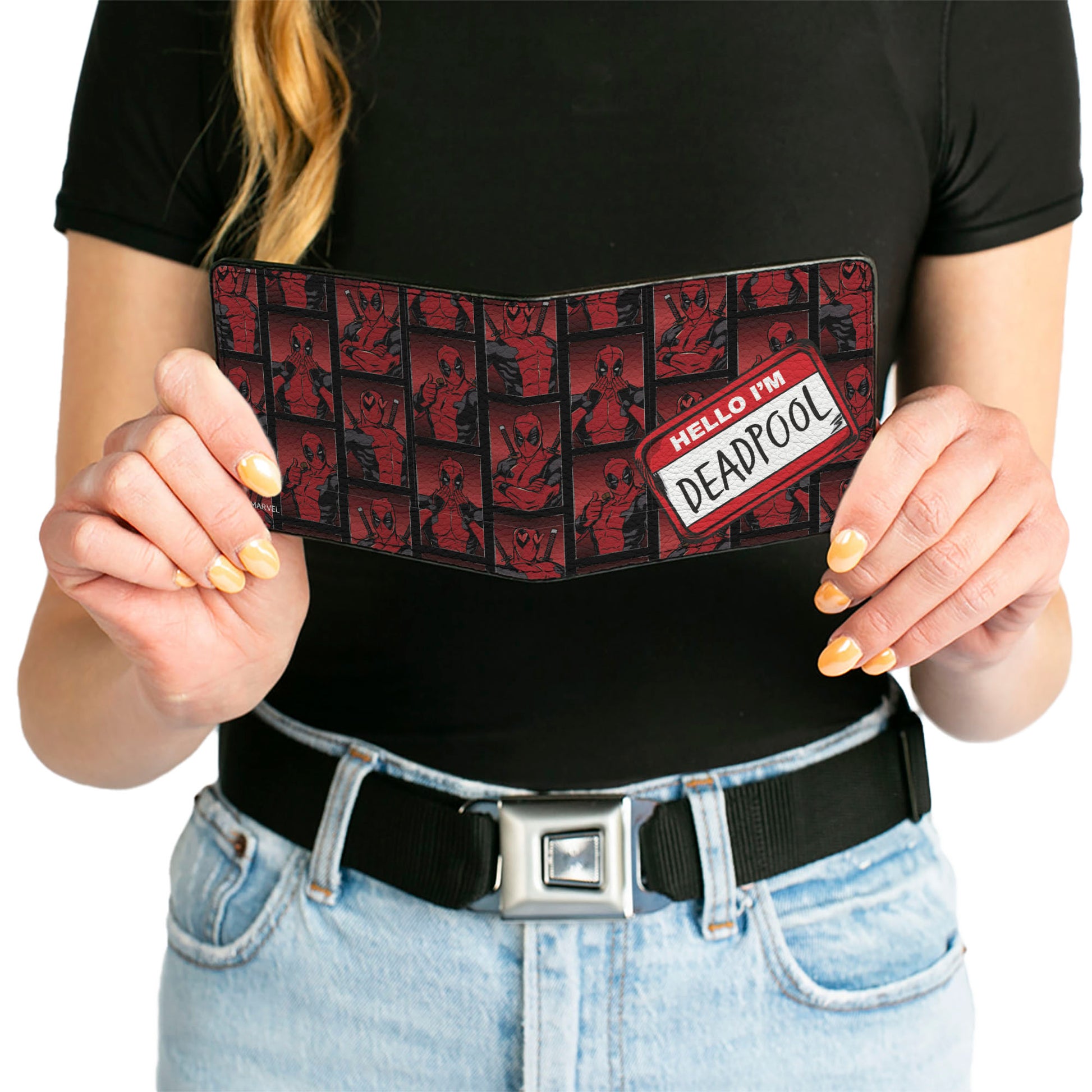 Bi-Fold Wallet - HELLO I'M DEADPOOL Pose Blocks Black/Reds Bi-Fold Wallets Marvel Comics