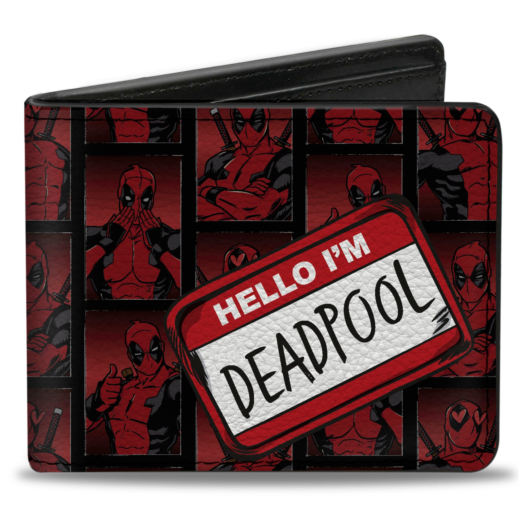 Bi-Fold Wallet - HELLO I'M DEADPOOL Pose Blocks Black/Reds Bi-Fold Wallets Marvel Comics