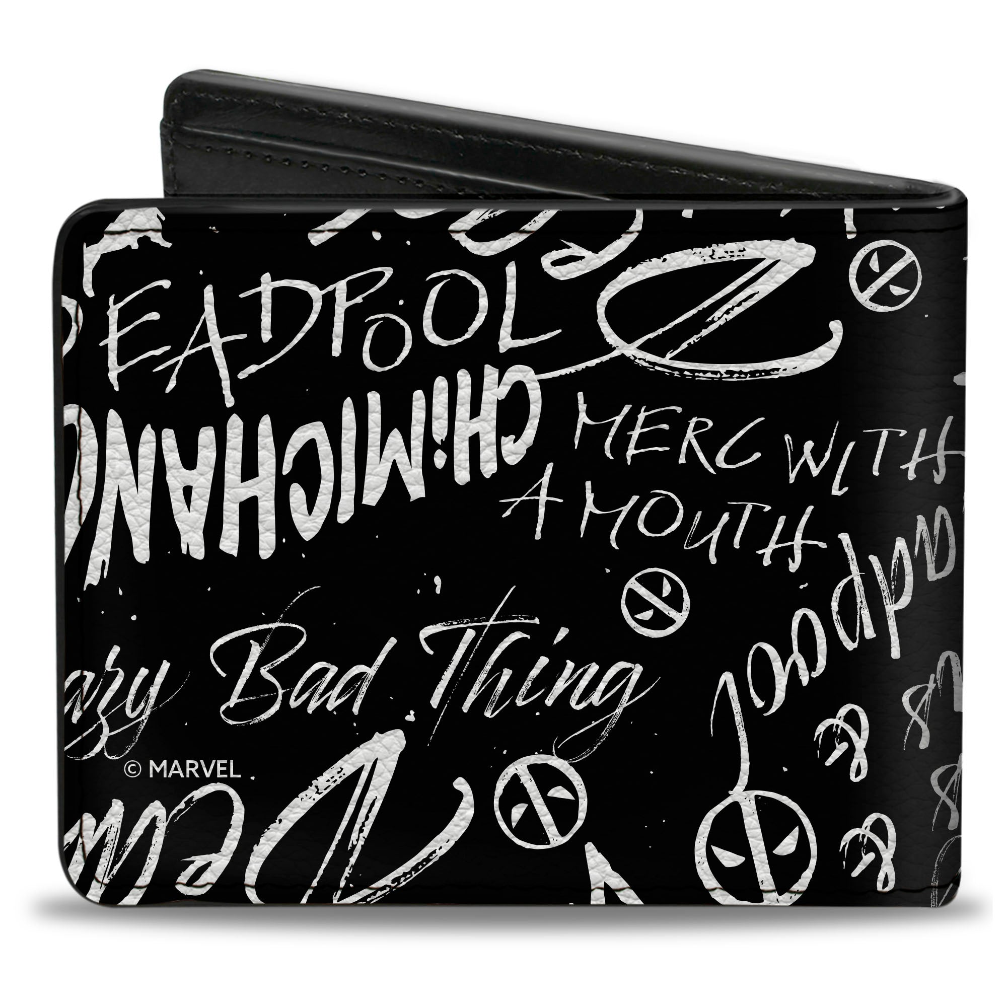 Bi-Fold Wallet - DEADPOOL Quotes Collage and Logo Black/White/Red Bi-Fold Wallets Marvel Comics