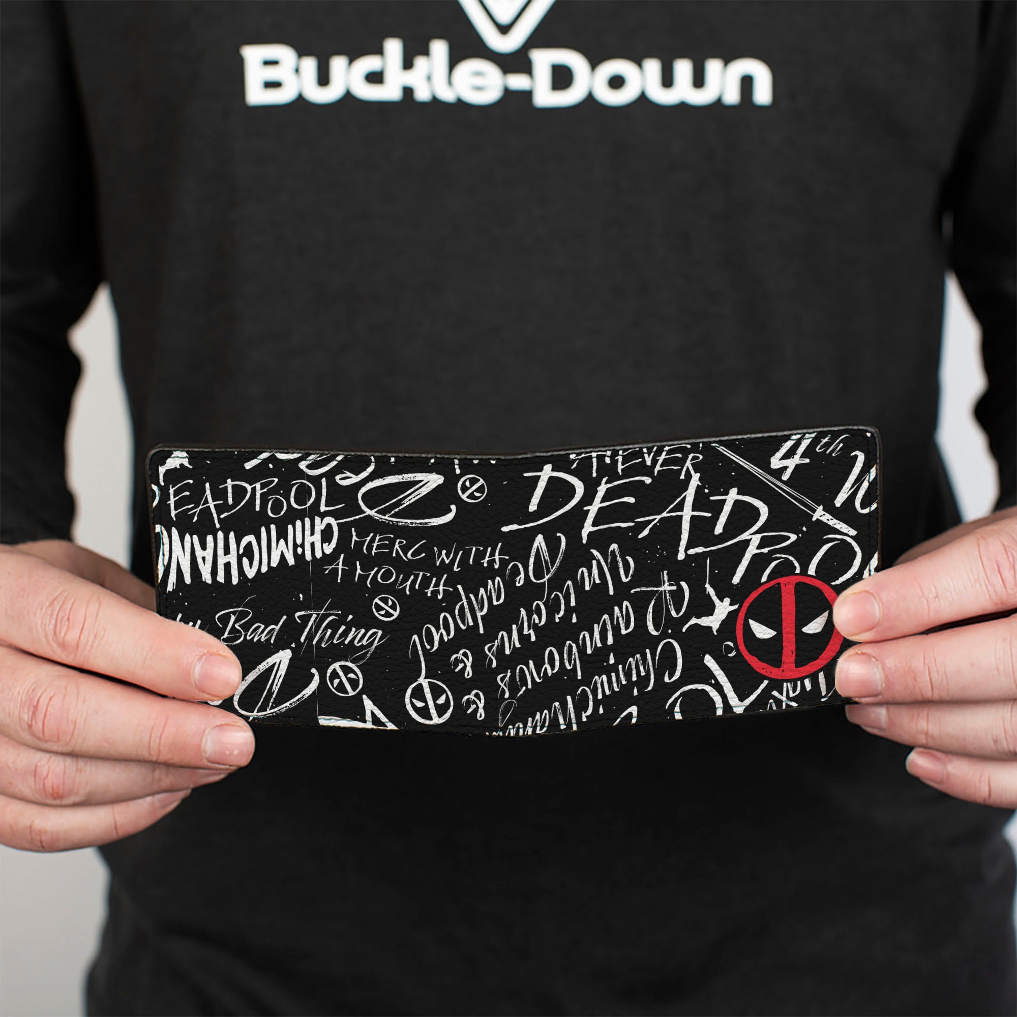 Bi-Fold Wallet - DEADPOOL Quotes Collage and Logo Black/White/Red Bi-Fold Wallets Marvel Comics