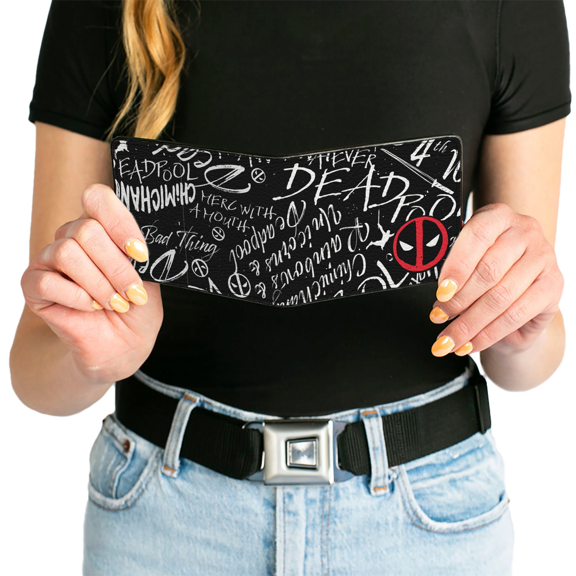 Bi-Fold Wallet - DEADPOOL Quotes Collage and Logo Black/White/Red Bi-Fold Wallets Marvel Comics