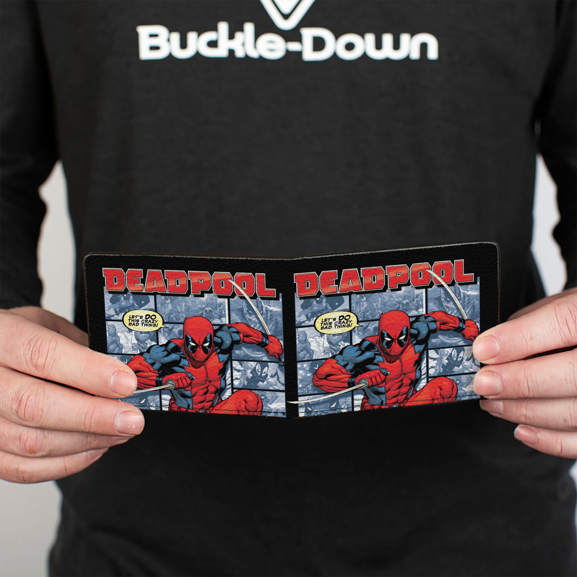 Bi-Fold Wallet - DEADPOOL CRAZY BAD THING Pose and Comics Blocks Bi-Fold Wallets Marvel Comics