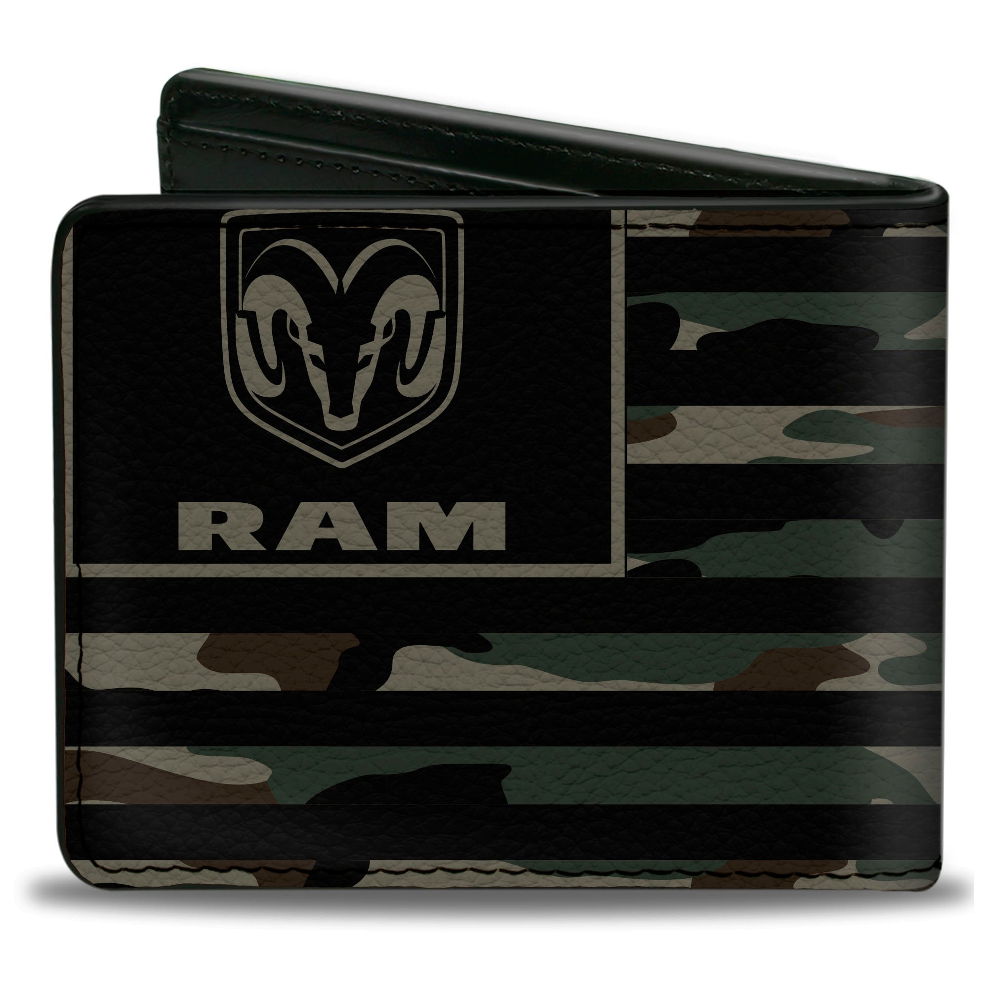 Bi-Fold Wallet - RAM Logo Americana Flag Weathered Camo Olive Black Olive Bi-Fold Wallets Ram
