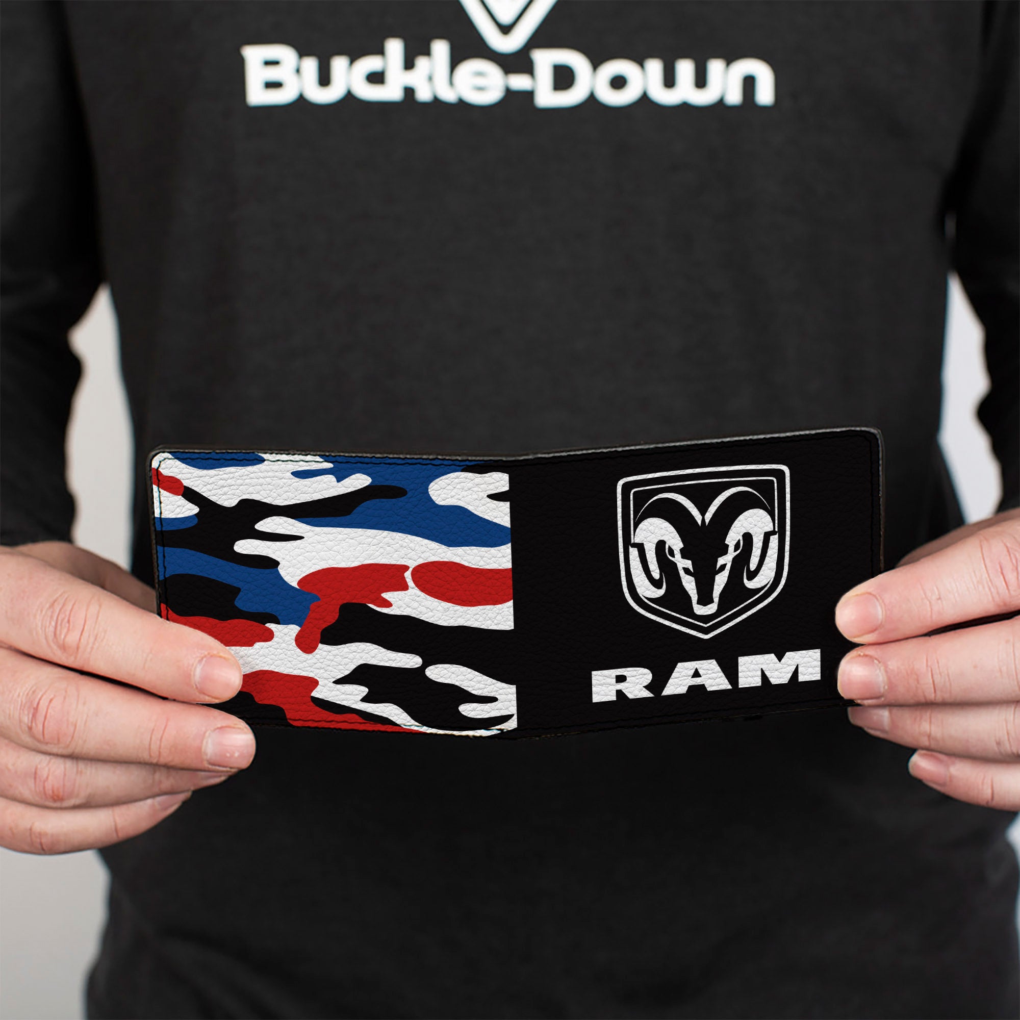 Bi-Fold Wallet - RAM Logo + Americana Camo Black White Red Blue Bi-Fold Wallets Ram