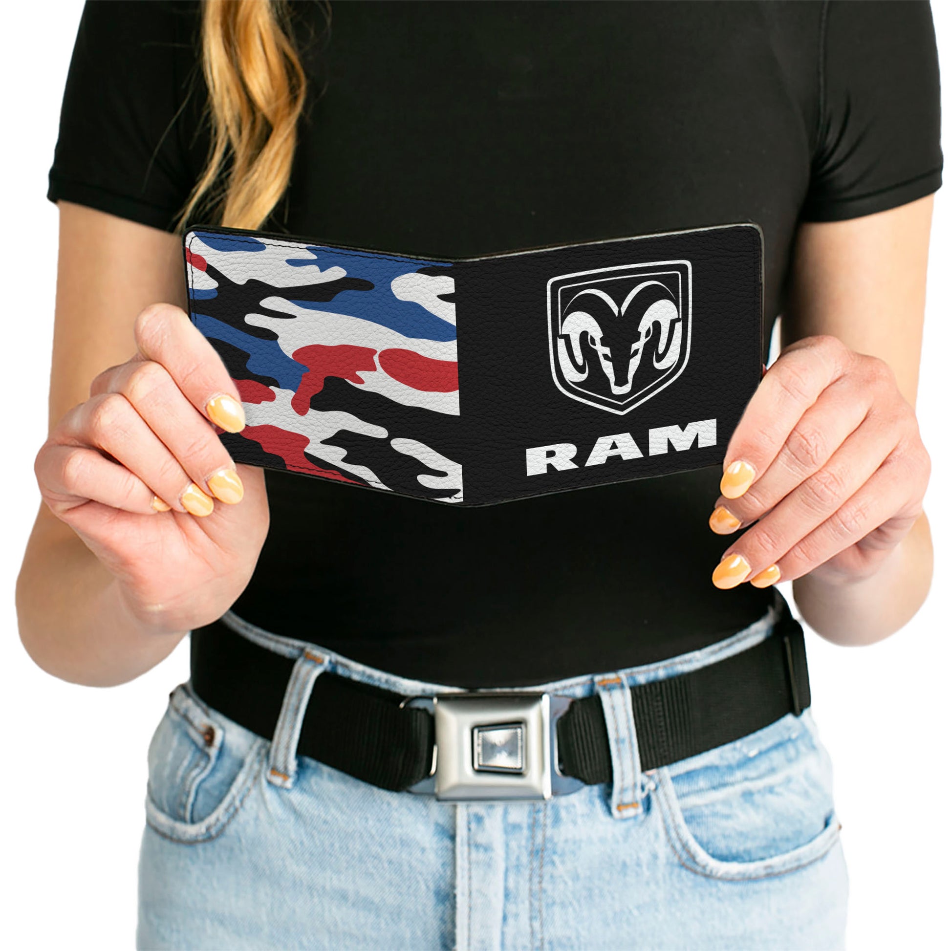 Bi-Fold Wallet - RAM Logo + Americana Camo Black White Red Blue Bi-Fold Wallets Ram