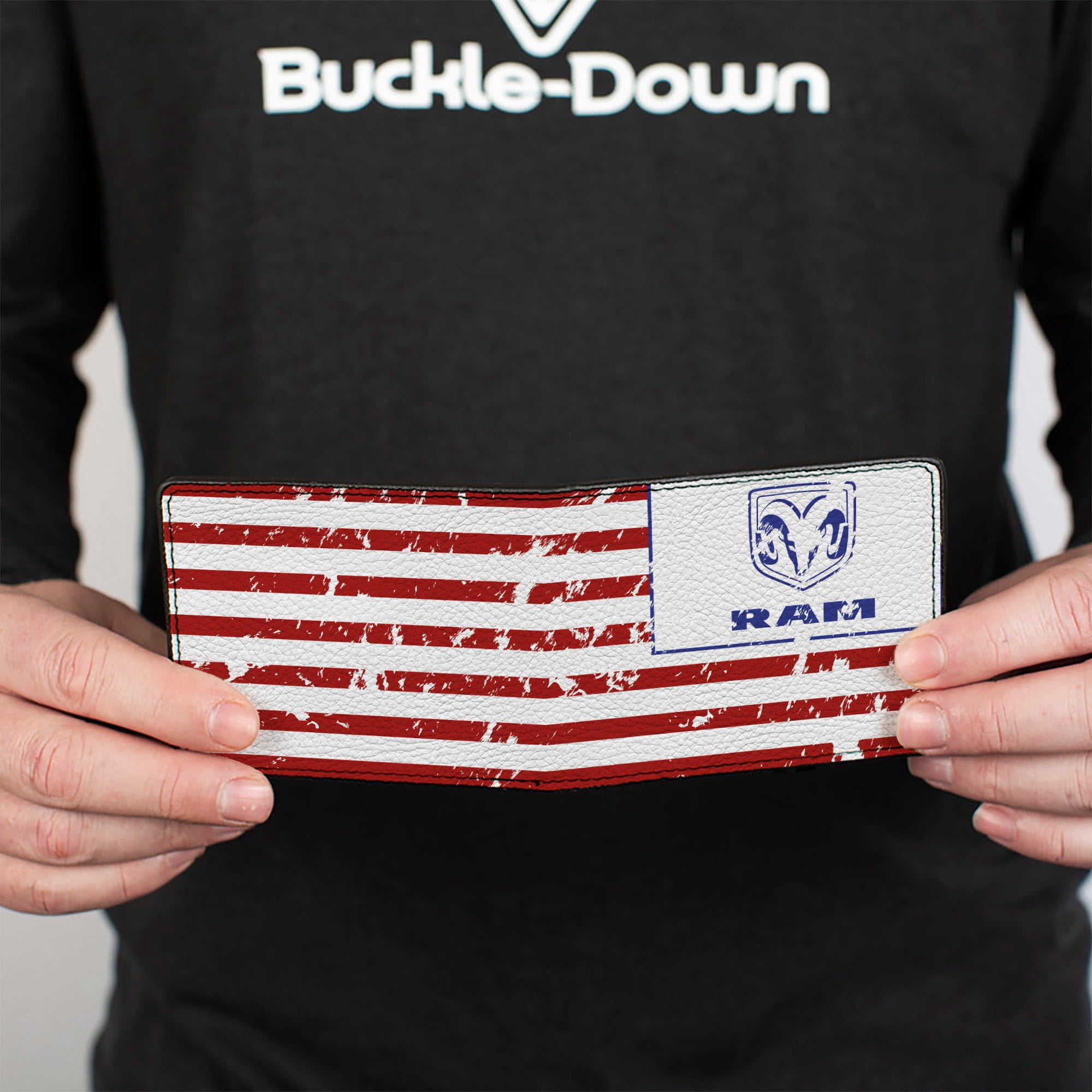 Bi-Fold Wallet - RAM Logo Americana Flag Weathered White Red Blue Bi-Fold Wallets Ram