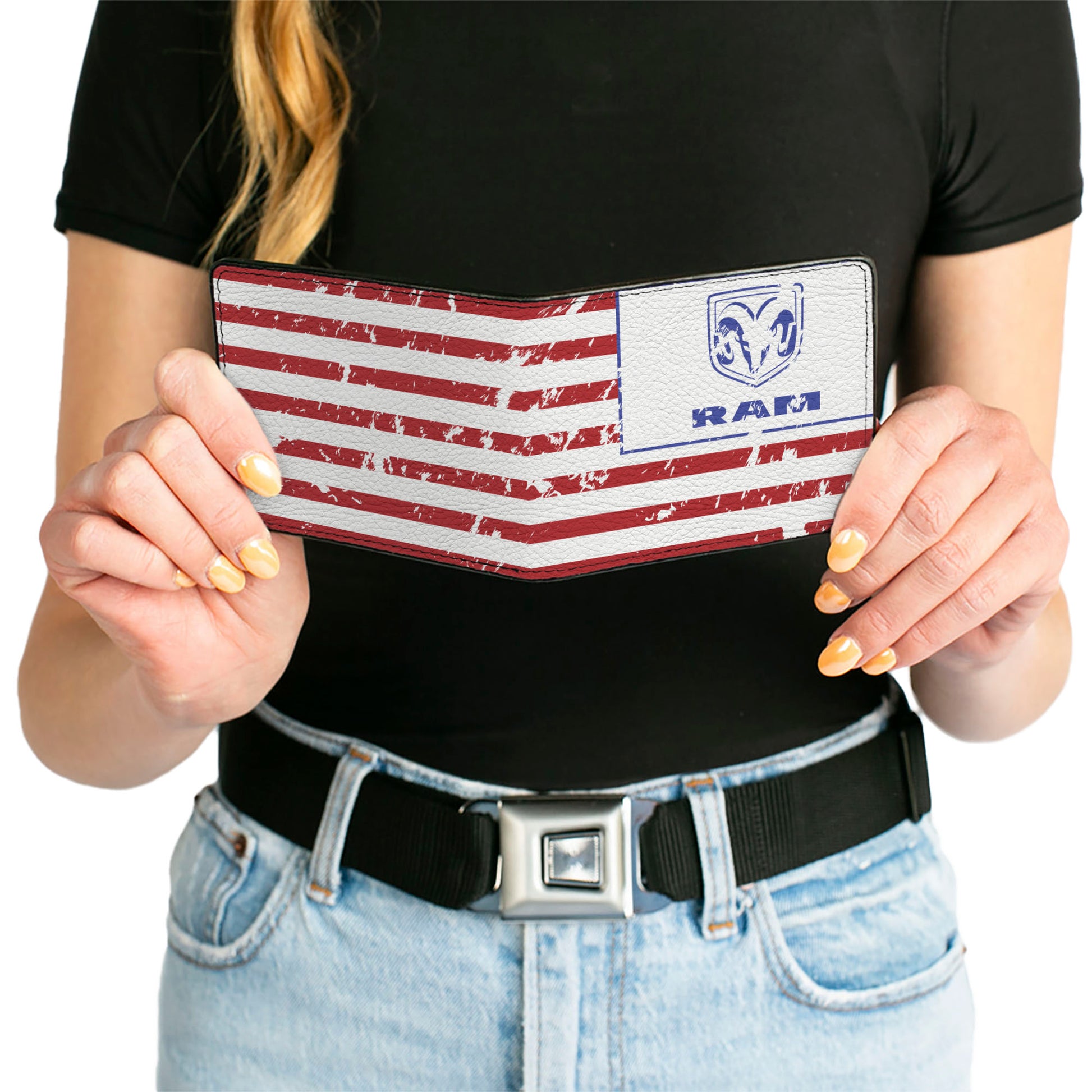 Bi-Fold Wallet - RAM Logo Americana Flag Weathered White Red Blue Bi-Fold Wallets Ram