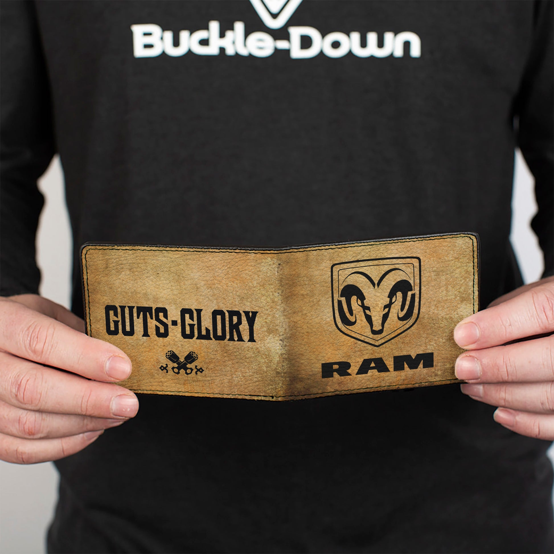 Bi-Fold Wallet - RAM Logo + GUTS-GLORY Pistons Weathered Black Bi-Fold Wallets Ram