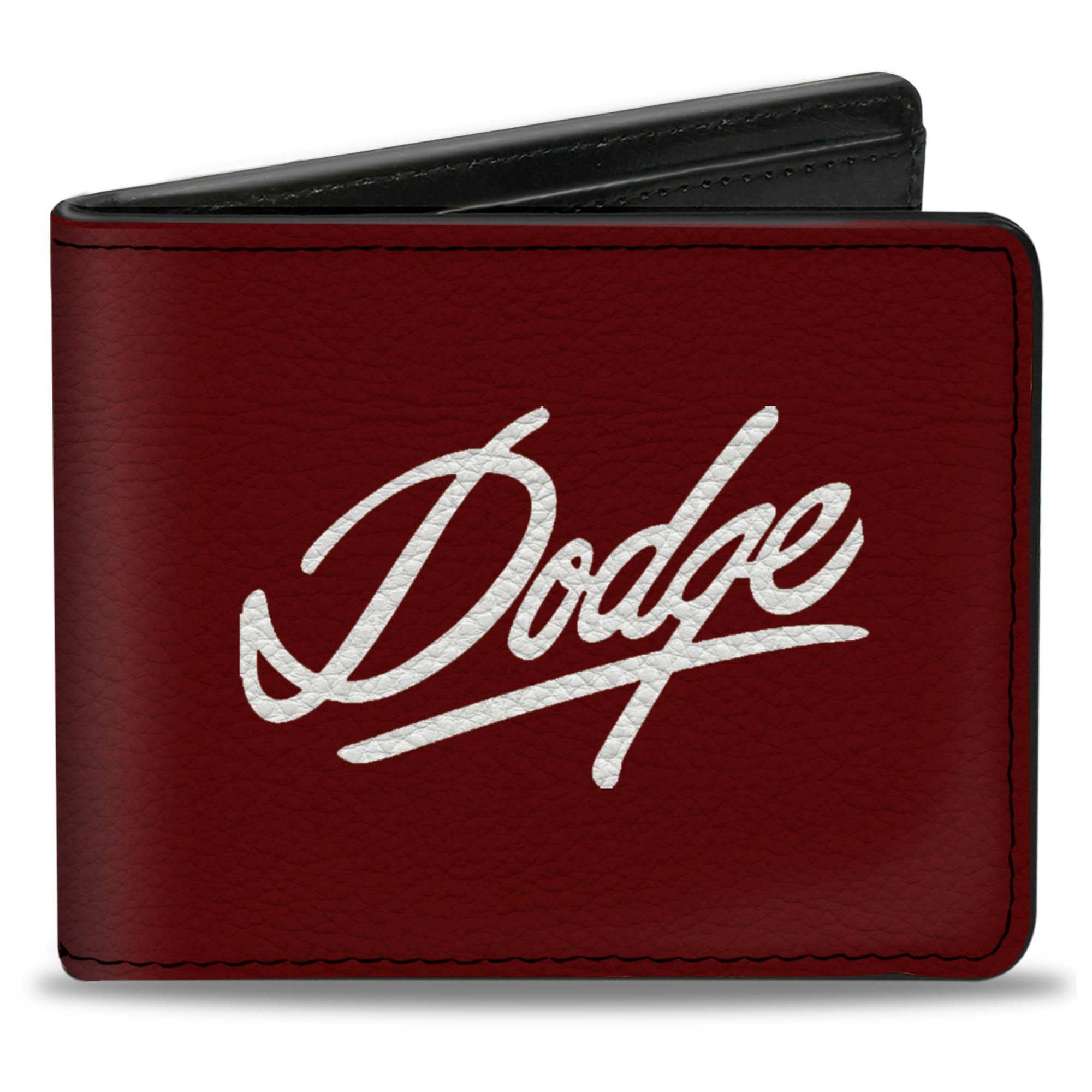 Bi-Fold Wallet - DODGE Emblem Script Burgundy White – Buckle-Down
