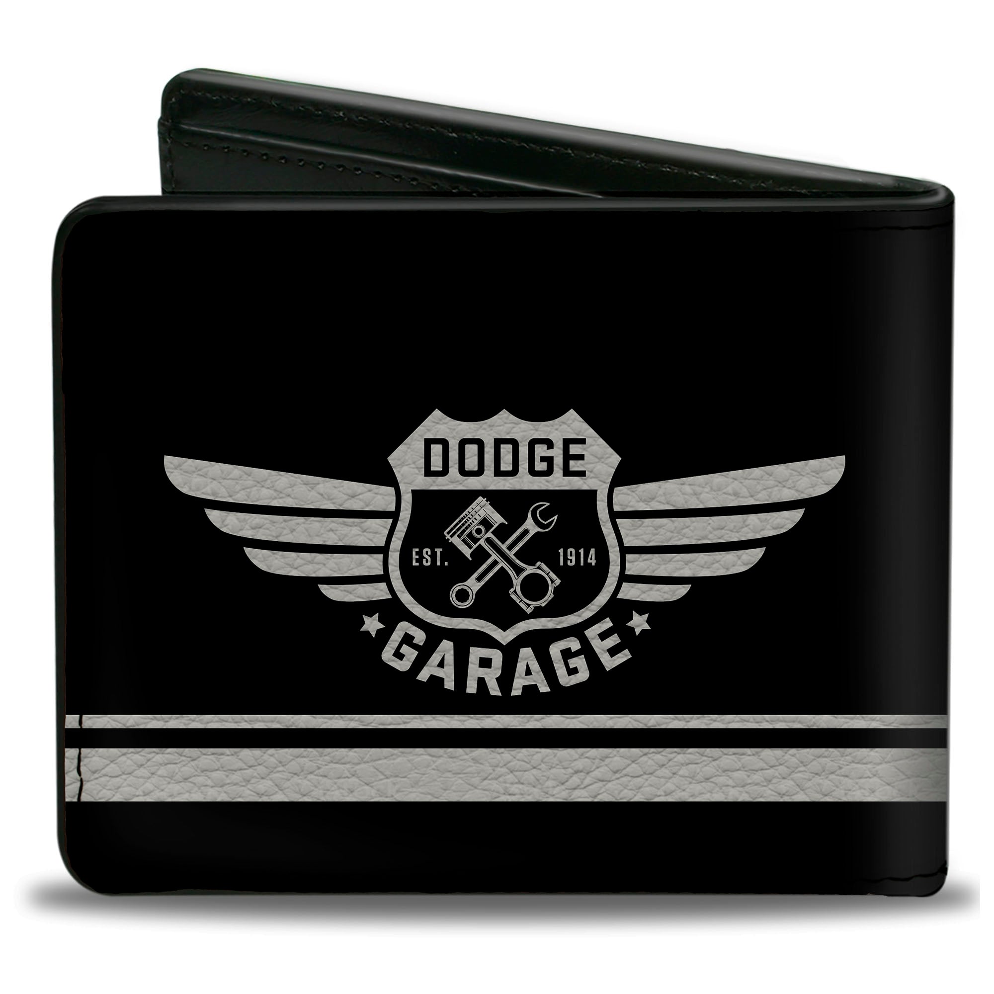 Bi-Fold Wallet - DODGE GARAGE Emblem Stripe Black Light Gray Bi-Fold Wallets Dodge