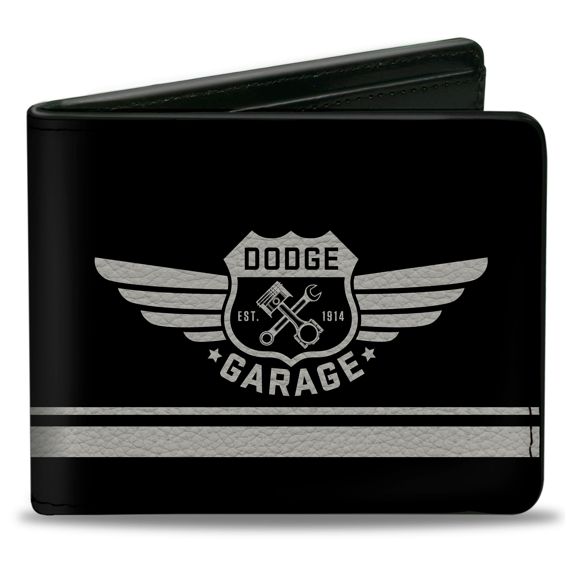 Bi-Fold Wallet - DODGE GARAGE Emblem Stripe Black Light Gray Bi-Fold Wallets Dodge