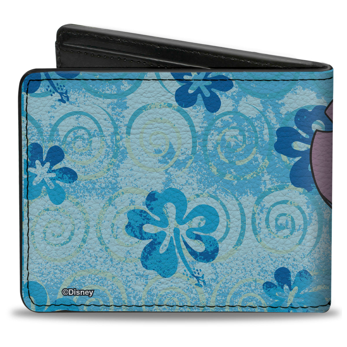 Bi-Fold Wallet - Lilo & Stitch Stitch Smiling Face Close-Up and Flowers Blues Bi-Fold Wallets Disney