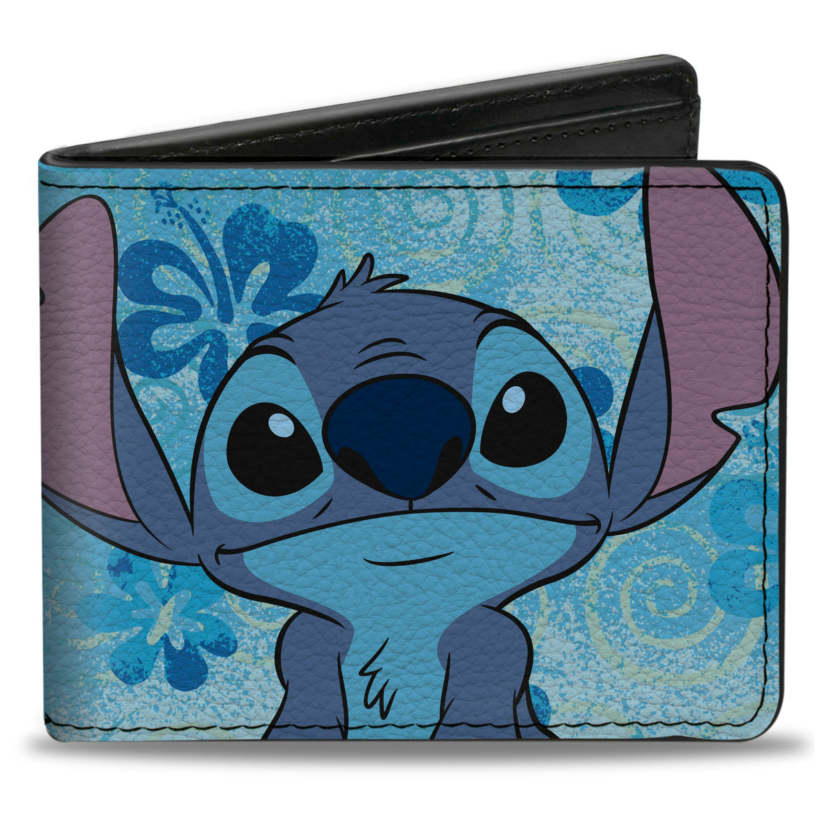 Bi-Fold Wallet - Lilo & Stitch Stitch Smiling Face Close-Up and Flowers Blues Bi-Fold Wallets Disney