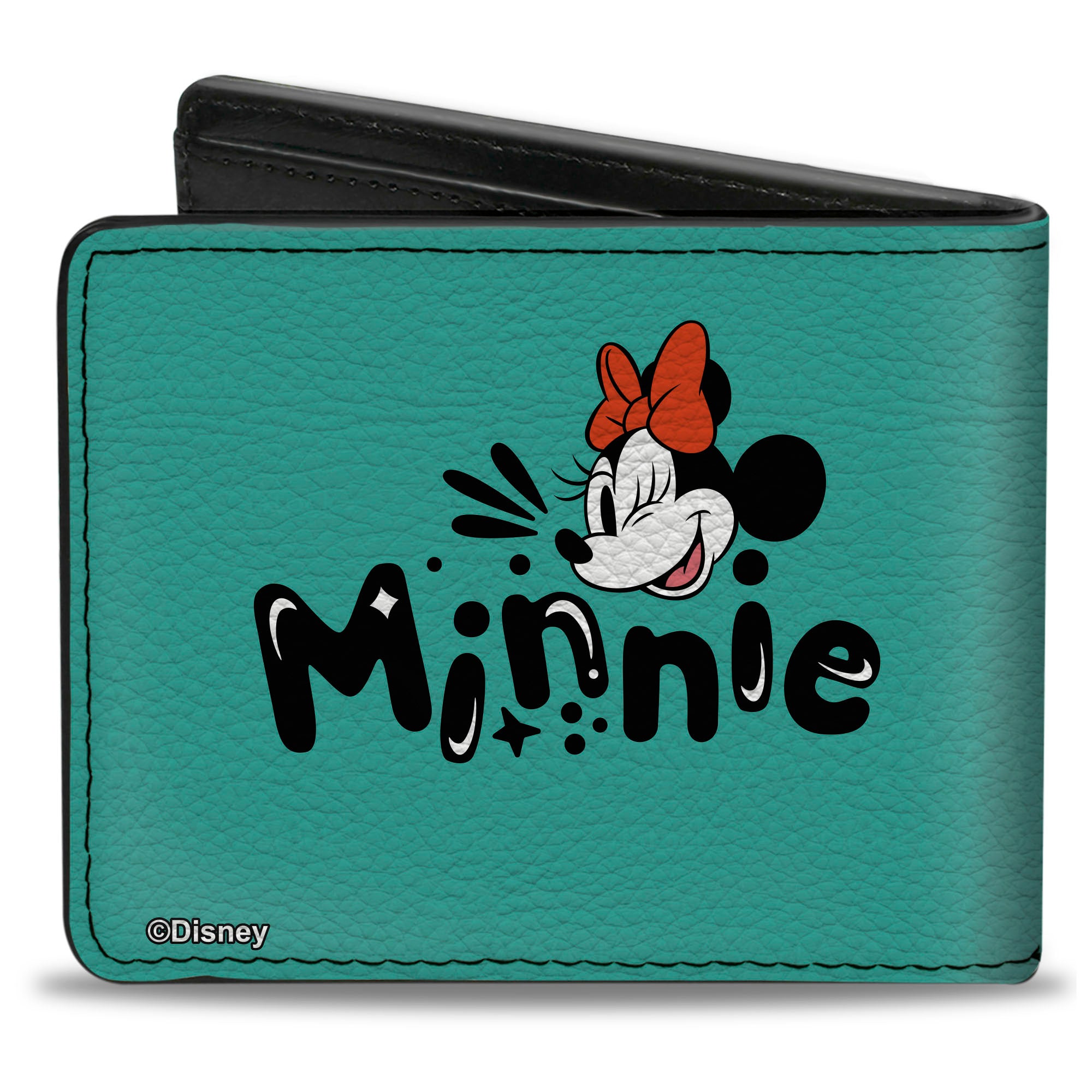 Bi-Fold Wallet - Minnie Mouse Music Pose and Winking Smile Text Pink/Blue
