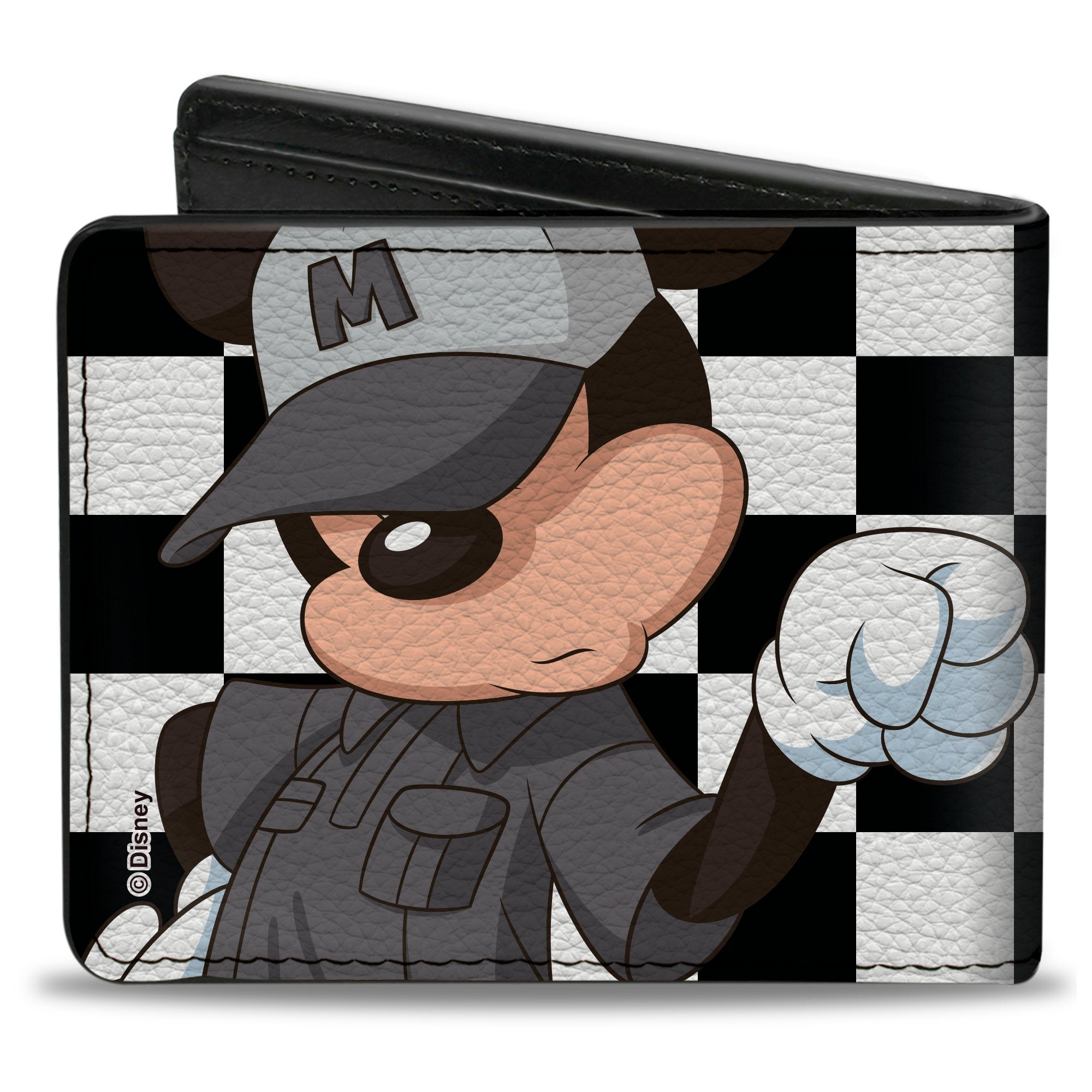 Bi-Fold Wallet - Mickey Mouse and Donald Duck Fist Bump Pose Checker Black/White