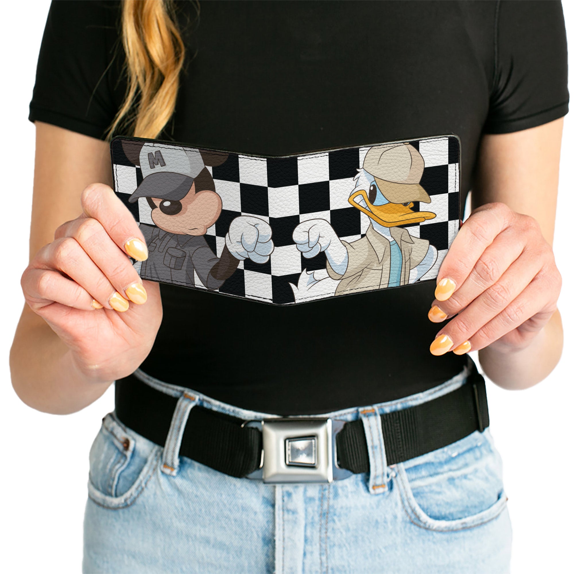 Bi-Fold Wallet - Mickey Mouse and Donald Duck Fist Bump Pose Checker Black/White Bi-Fold Wallets Disney