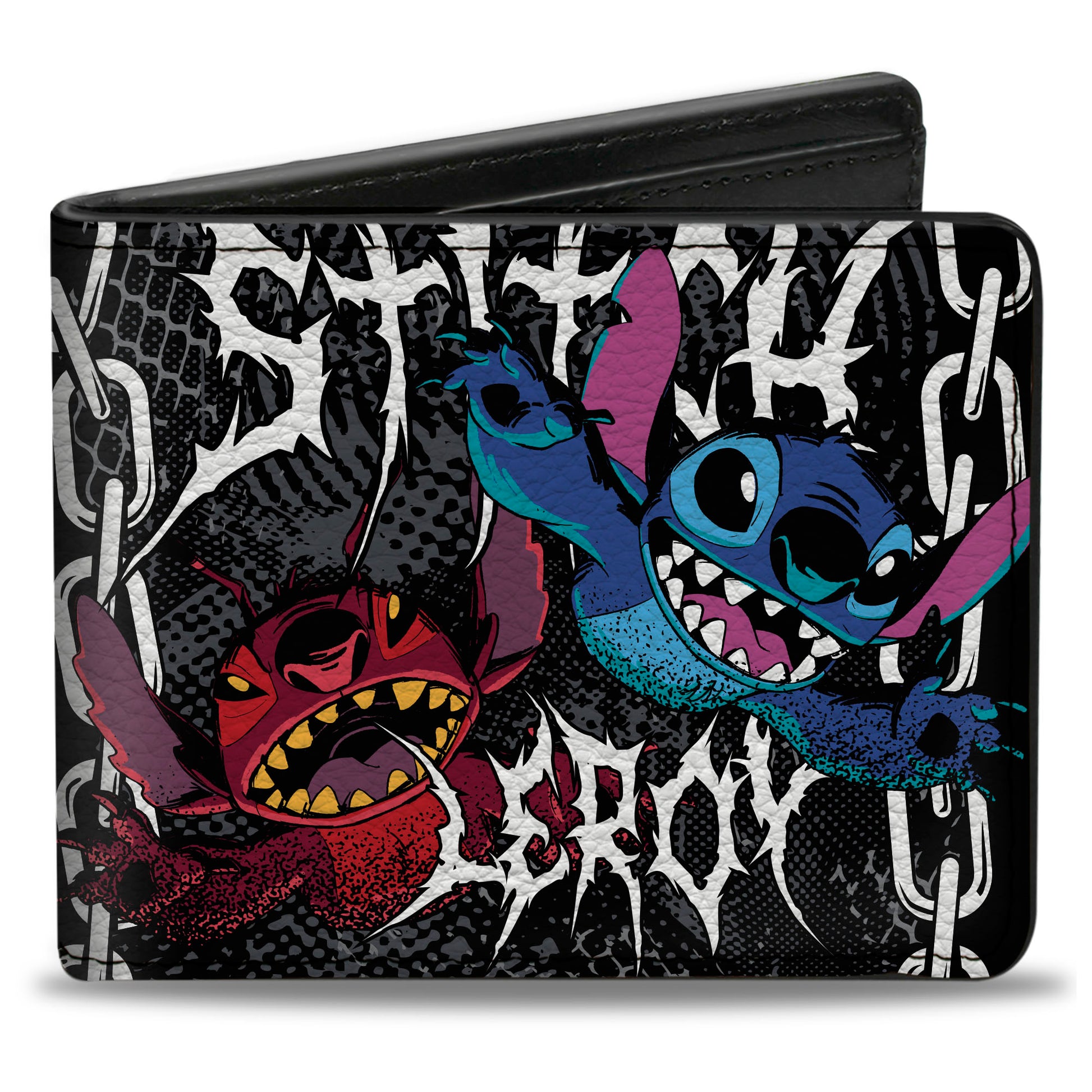Bi-Fold Wallet - STITCH and LEROY Chains Pose Black/Gray Bi-Fold Wallets Lilo and Stitch
