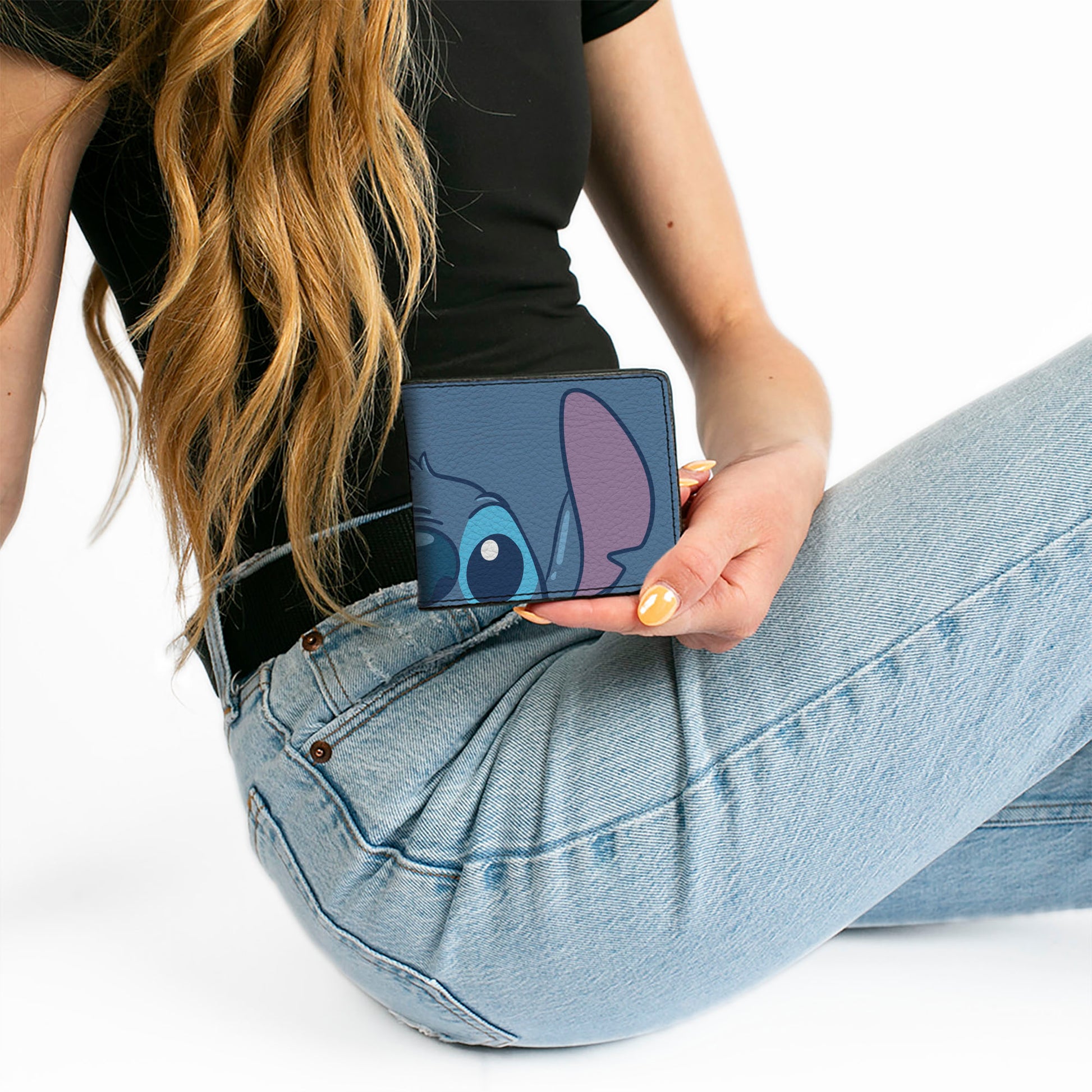 Bi-Fold Wallet - Stitch Peeking Pose Close-Up Blues Bi-Fold Wallets Lilo and Stitch