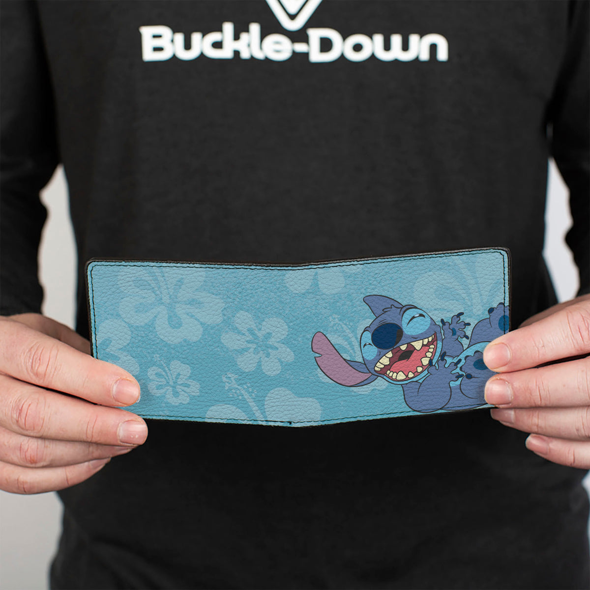 Bi-Fold Wallet - Stitch Laughing Pose Hibiscus Flowers Blues Bi-Fold Wallets Disney