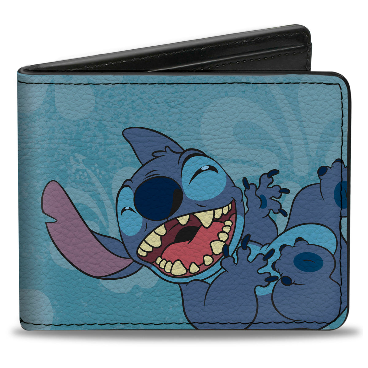 Bi-Fold Wallet - Stitch Laughing Pose Hibiscus Flowers Blues Bi-Fold Wallets Disney