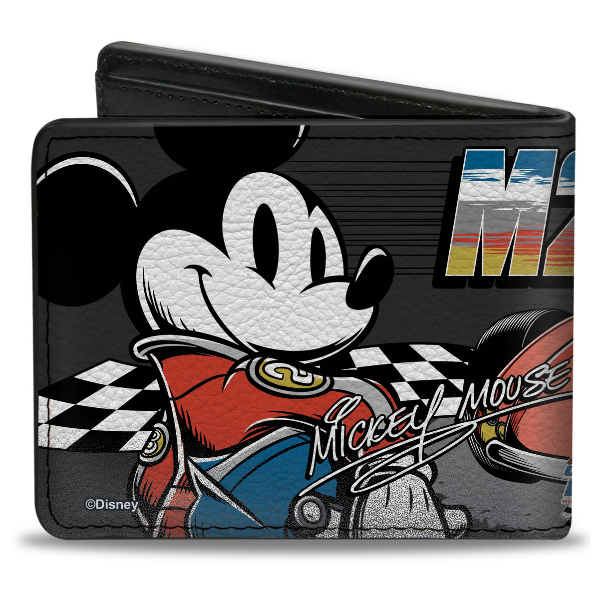 Bi-Fold Wallet - Mickey Mouse M1 Racing Poses and Icons Collage Black Bi-Fold Wallets Disney