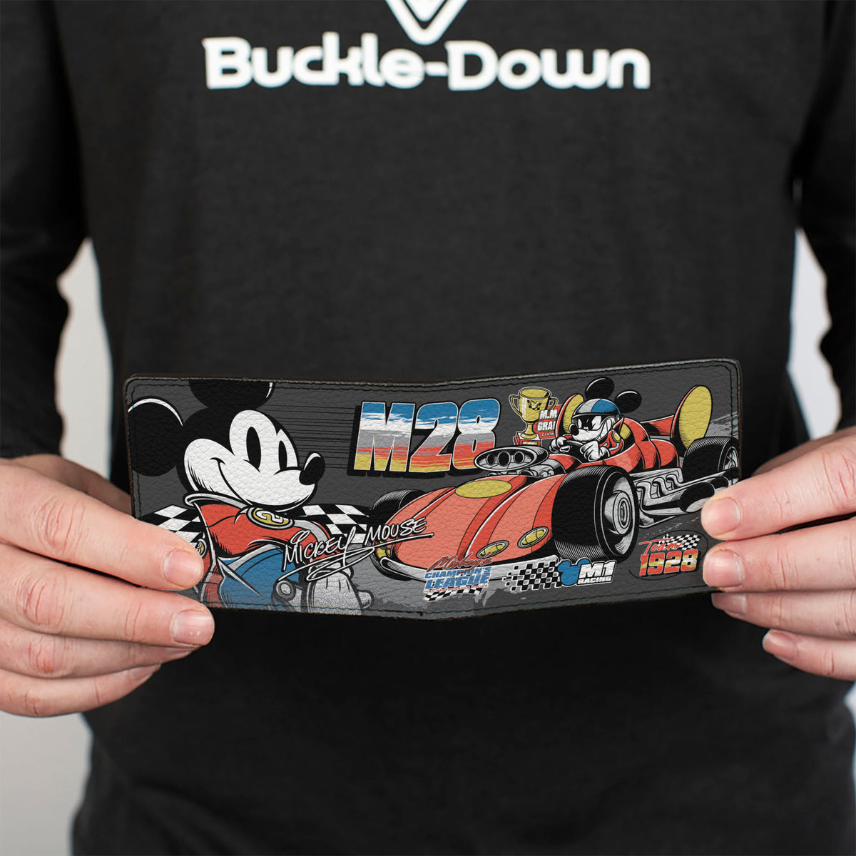 Bi-Fold Wallet - Mickey Mouse M1 Racing Poses and Icons Collage Black Bi-Fold Wallets Disney