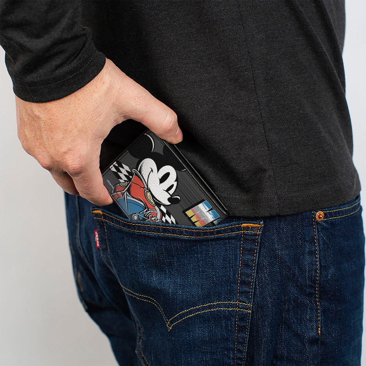 Bi-Fold Wallet - Mickey Mouse M1 Racing Poses and Icons Collage Black Bi-Fold Wallets Disney
