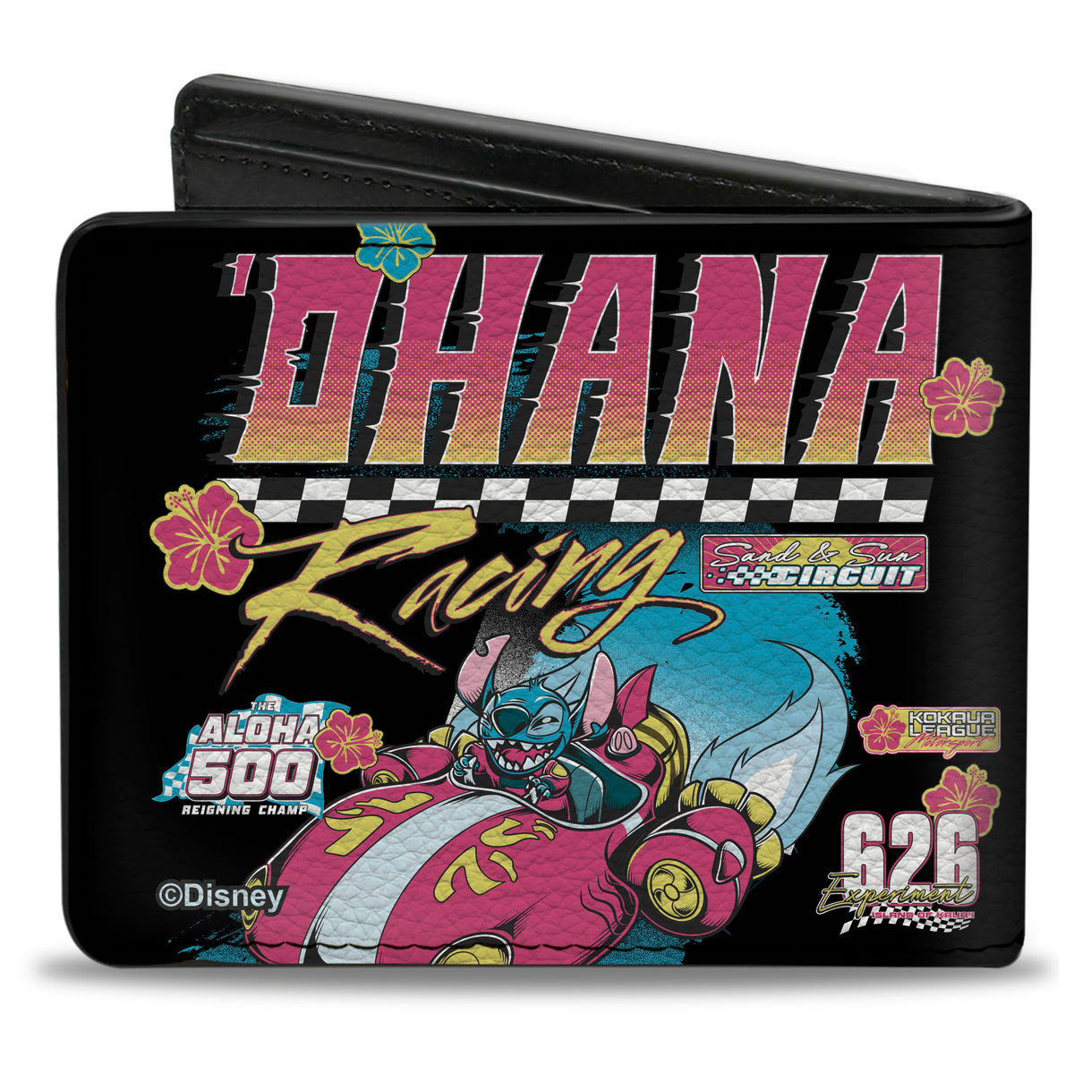 Bi-Fold Wallet - Stitch Aloha 500 OHANA RACING Pose and Icons Black Bi-Fold Wallets Disney