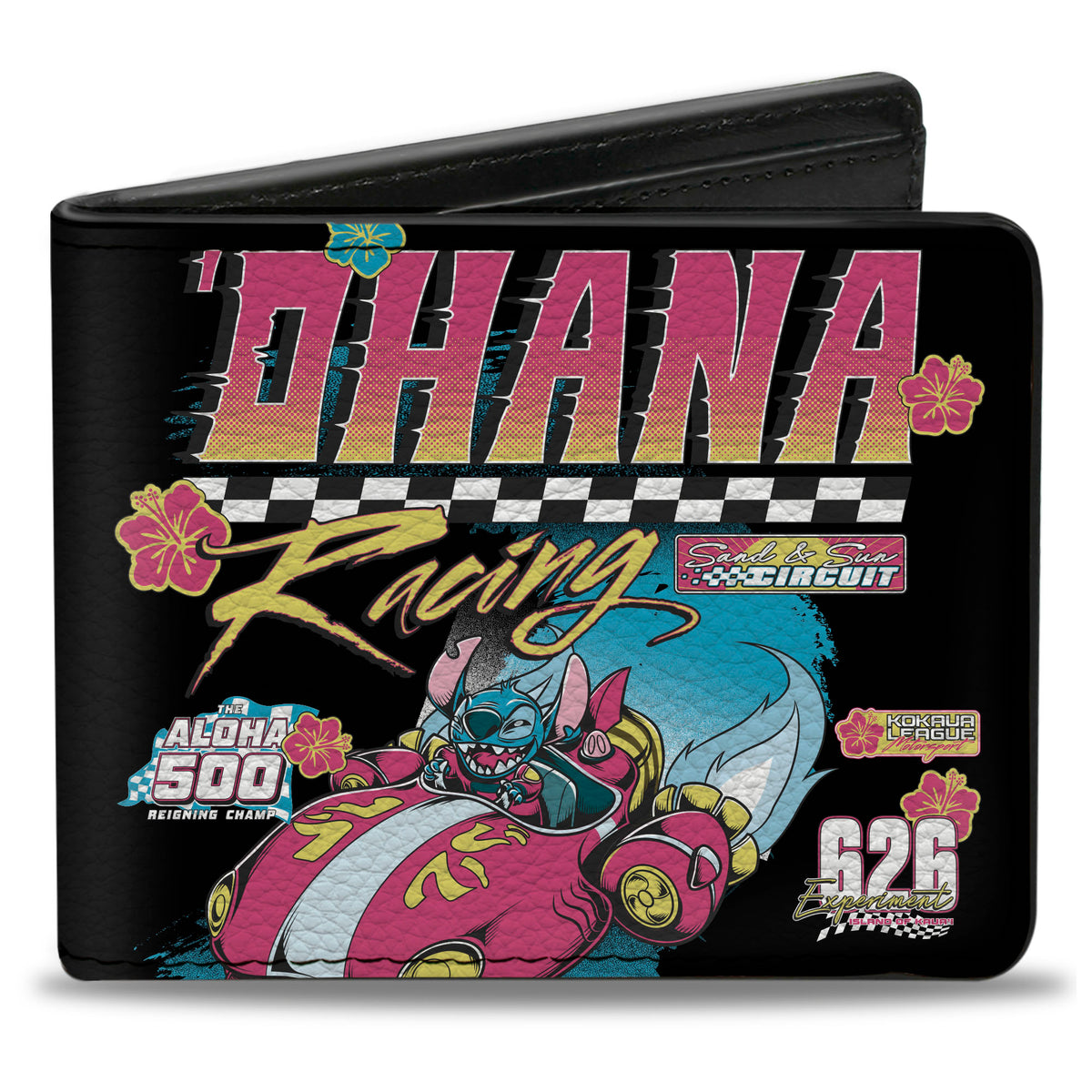 Bi-Fold Wallet - Stitch Aloha 500 OHANA RACING Pose and Icons Black Bi-Fold Wallets Disney