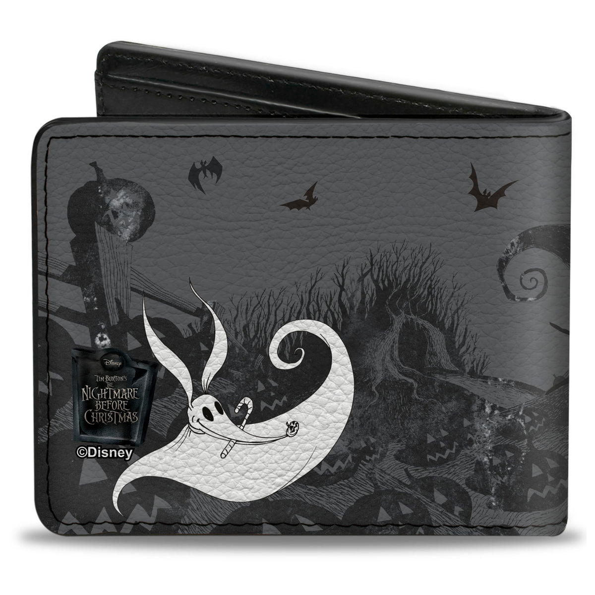 Bi-Fold Wallet - Nightmare Before Christmas Jack & Sally Pose + Zero Cemetery Scene Grays