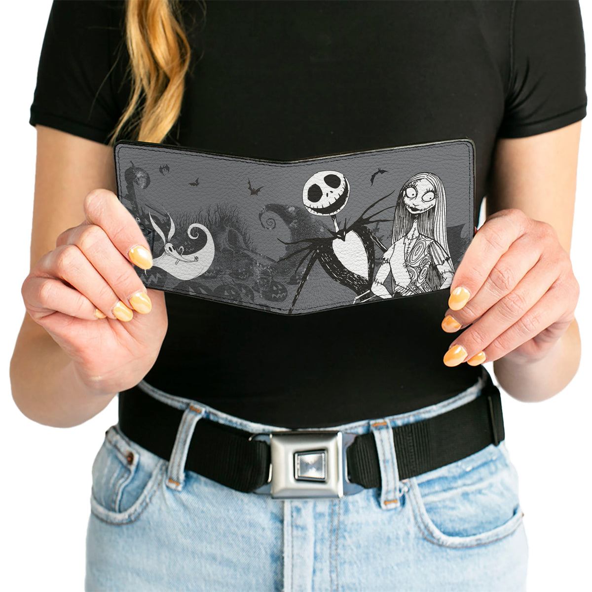 Bi-Fold Wallet - Nightmare Before Christmas Jack & Sally Pose + Zero Cemetery Scene Grays