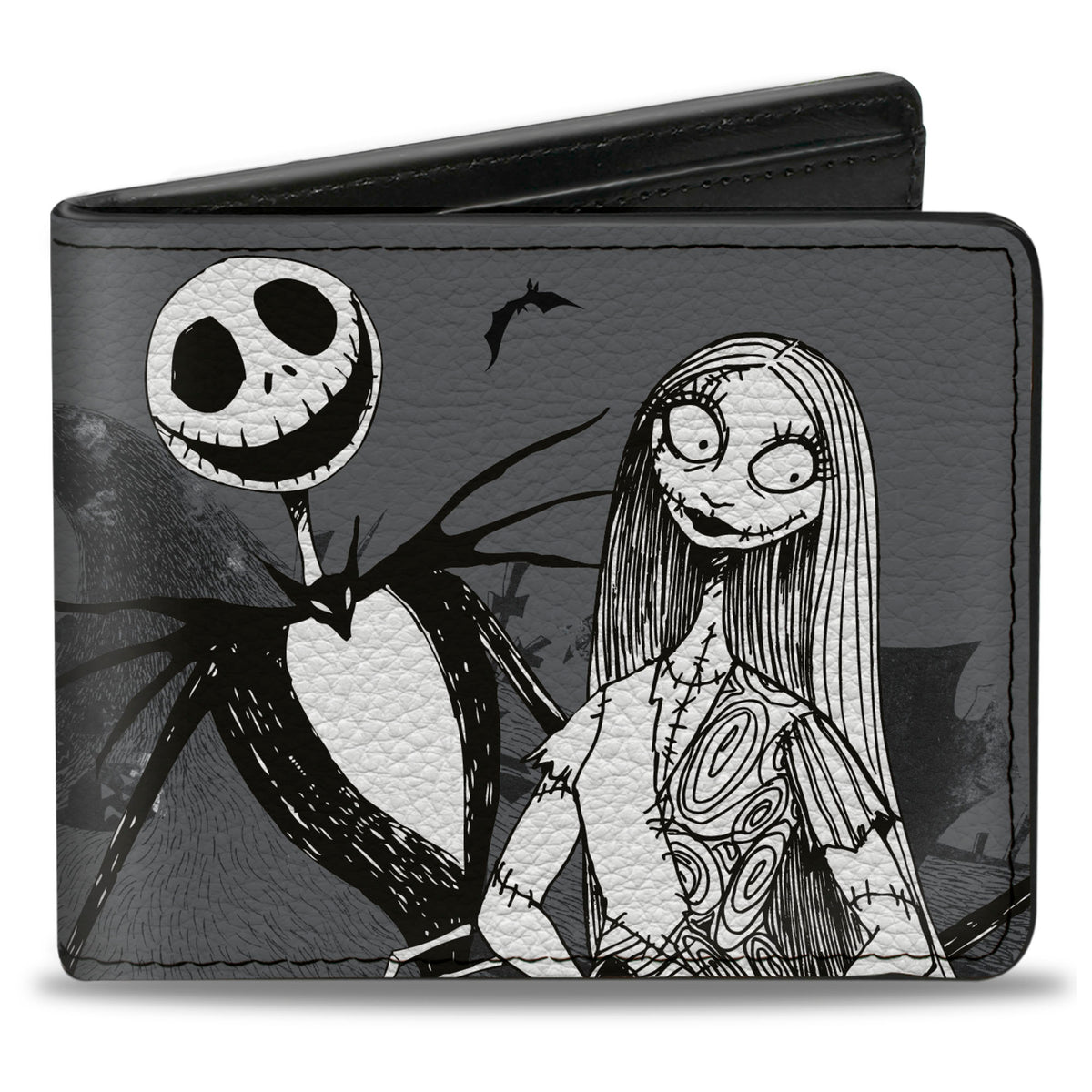 Bi-Fold Wallet - Nightmare Before Christmas Jack & Sally Pose + Zero Cemetery Scene Grays