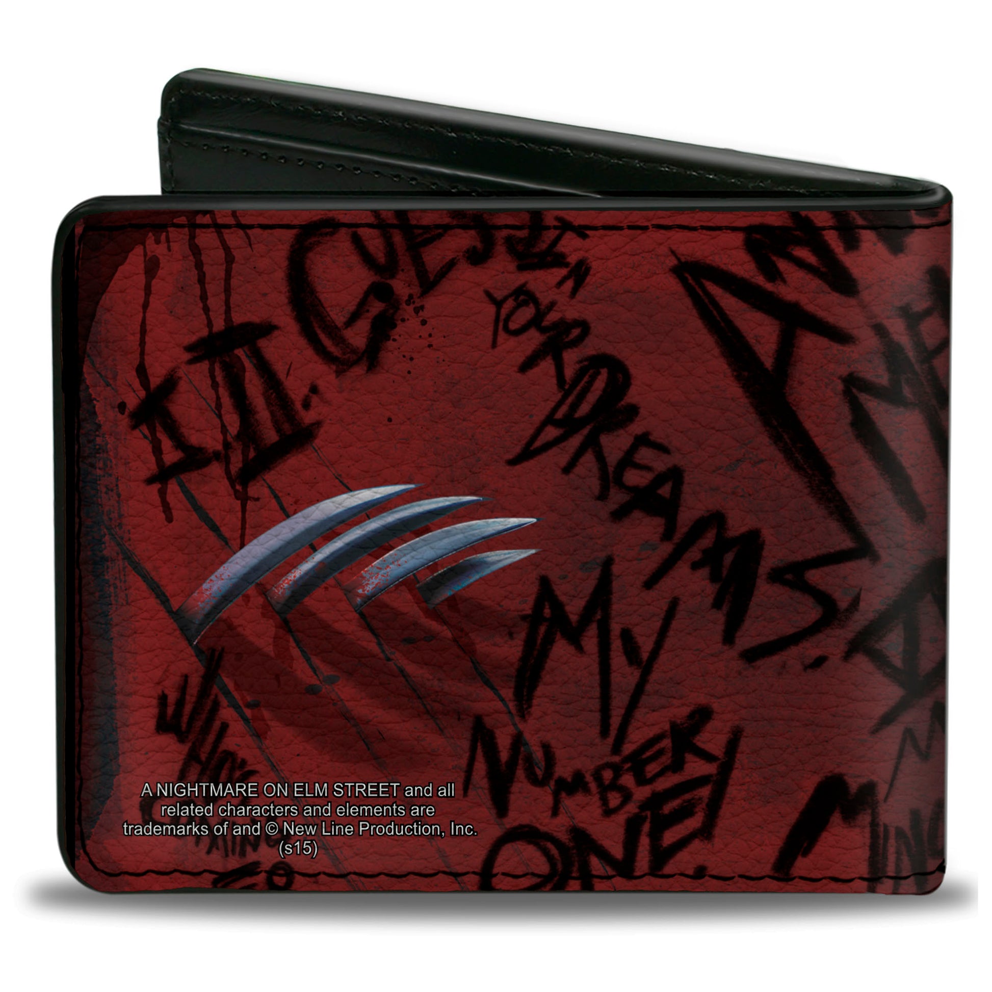 Bi-Fold Wallet - Freddy Pose2 + Hand Scratching Quote Scrawls Reds Black Bi-Fold Wallets A Nightmare on Elm Street