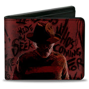 Bi-Fold Wallet - Freddy Pose2 + Hand Scratching Quote Scrawls Reds Black Bi-Fold Wallets A Nightmare on Elm Street