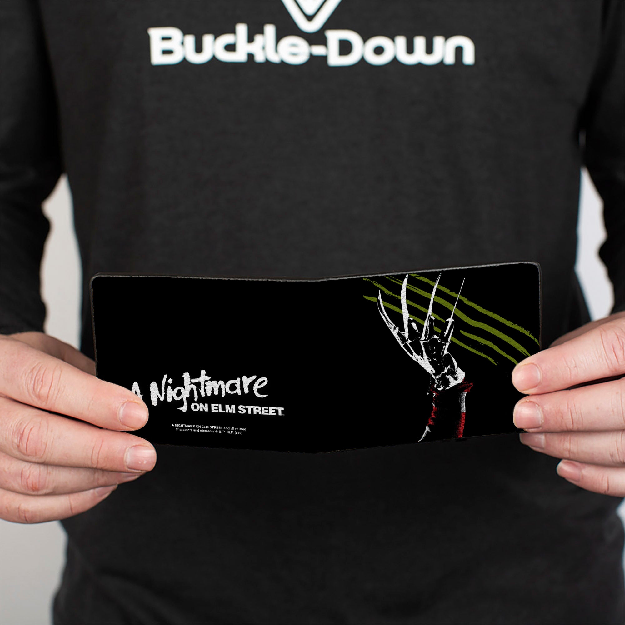 Bi-Fold Wallet - A Nightmare on Elm Street Freddy's Hand Scratching + Logo Black White Green Reds Bi-Fold Wallets A Nightmare on Elm Street