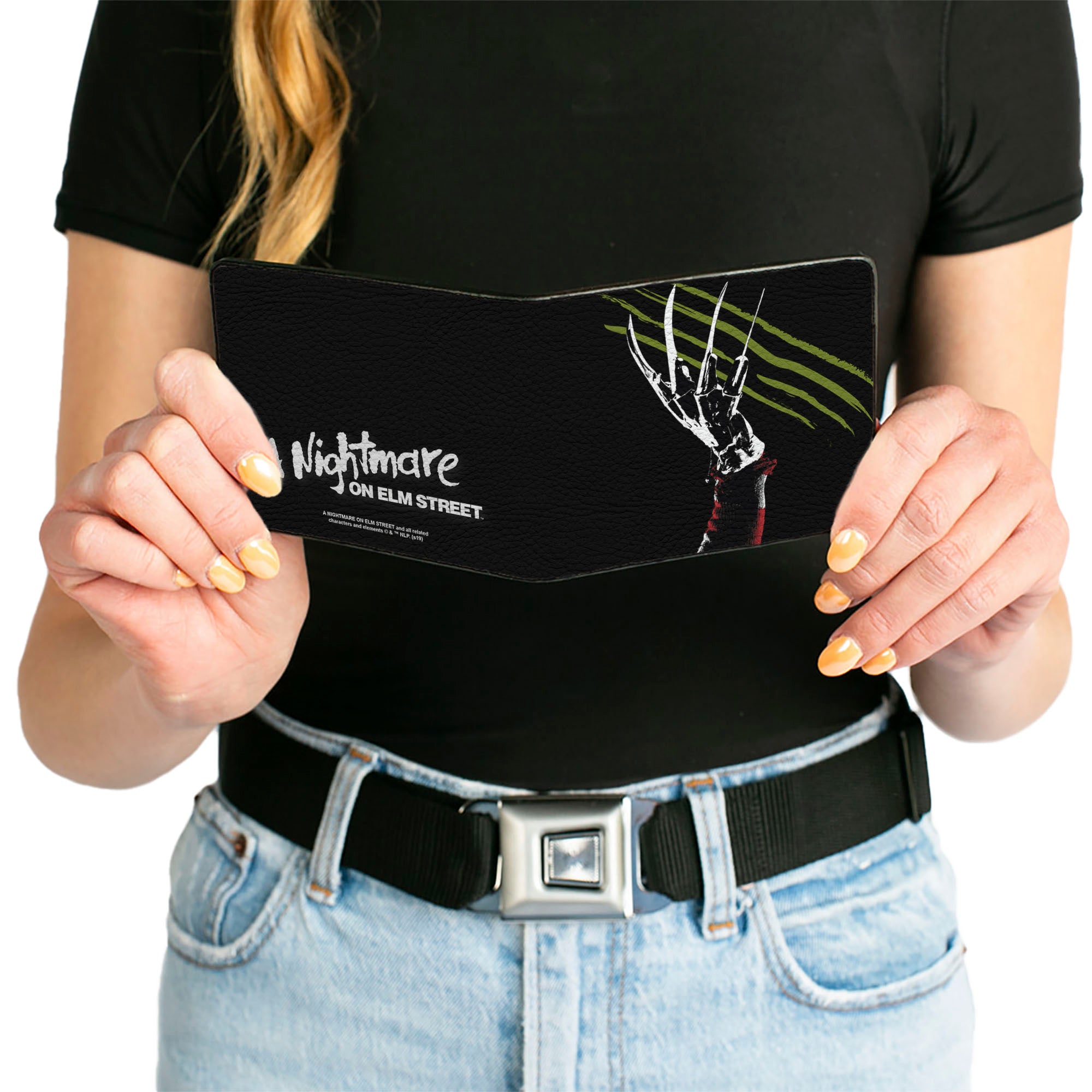 Bi-Fold Wallet - A Nightmare on Elm Street Freddy's Hand Scratching + Logo Black White Green Reds Bi-Fold Wallets A Nightmare on Elm Street