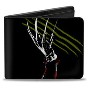 Bi-Fold Wallet - A Nightmare on Elm Street Freddy's Hand Scratching + Logo Black White Green Reds Bi-Fold Wallets A Nightmare on Elm Street