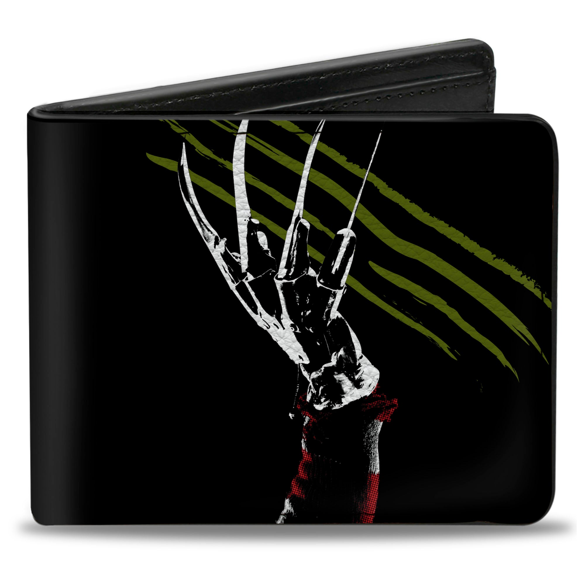 Bi-Fold Wallet - A Nightmare on Elm Street Freddy's Hand Scratching + Logo Black White Green Reds Bi-Fold Wallets A Nightmare on Elm Street