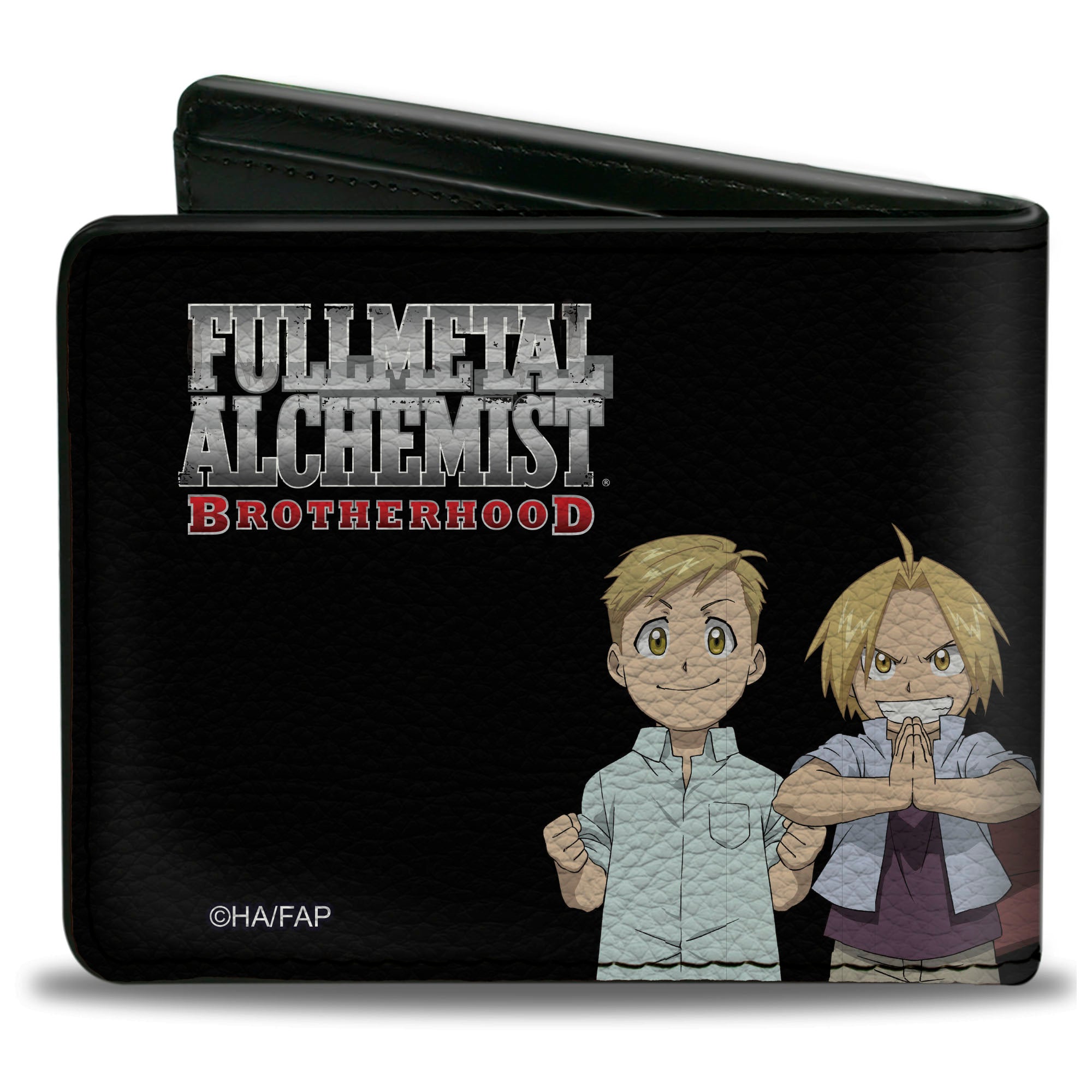 Bi-Fold Wallet - FULLMETAL ALCHEMIST BROTHERHOOD Elric Brothers Before and After Poses Black Bi-Fold Wallets Fullmetal Alchemist