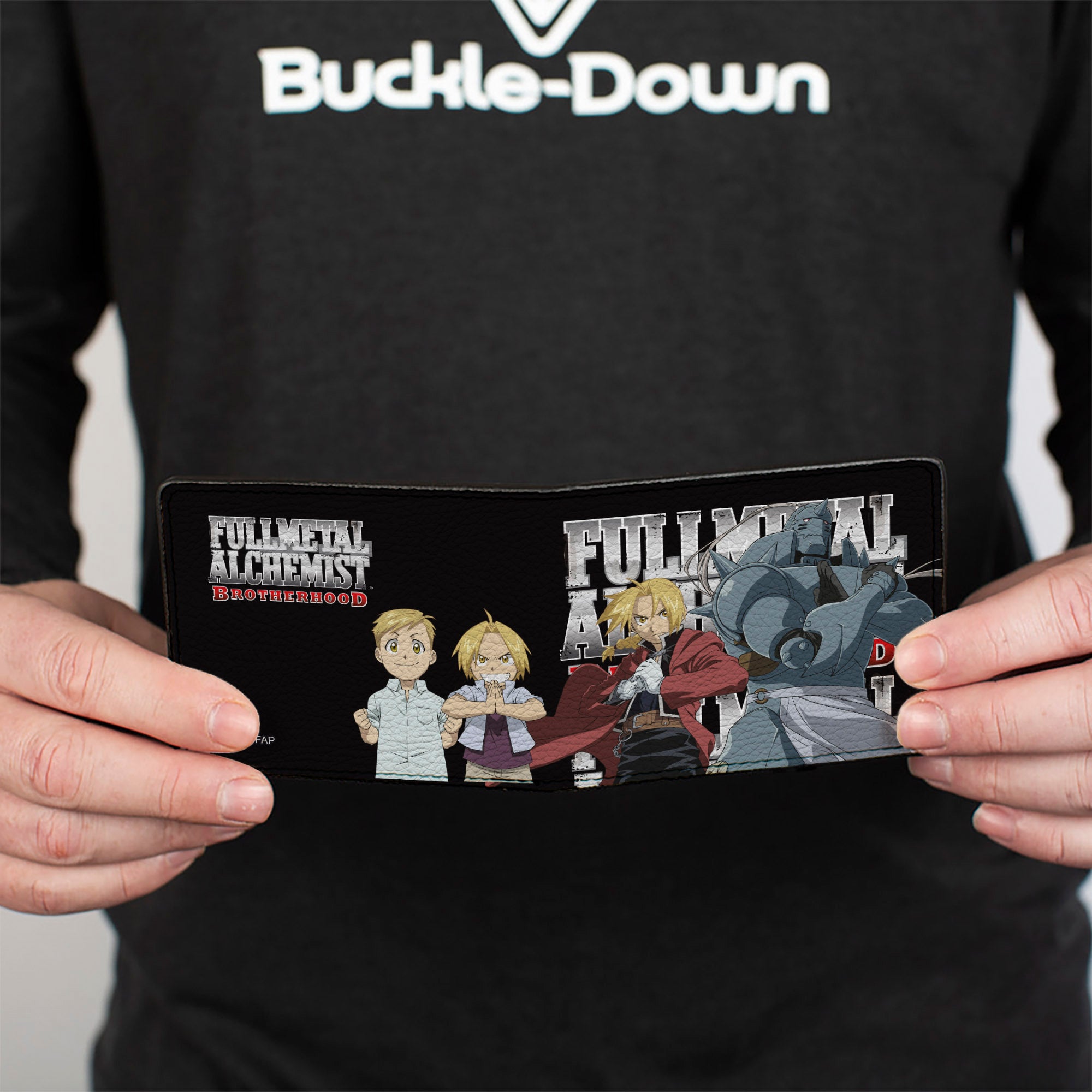 Bi-Fold Wallet - FULLMETAL ALCHEMIST BROTHERHOOD Elric Brothers Before and After Poses Black Bi-Fold Wallets Fullmetal Alchemist